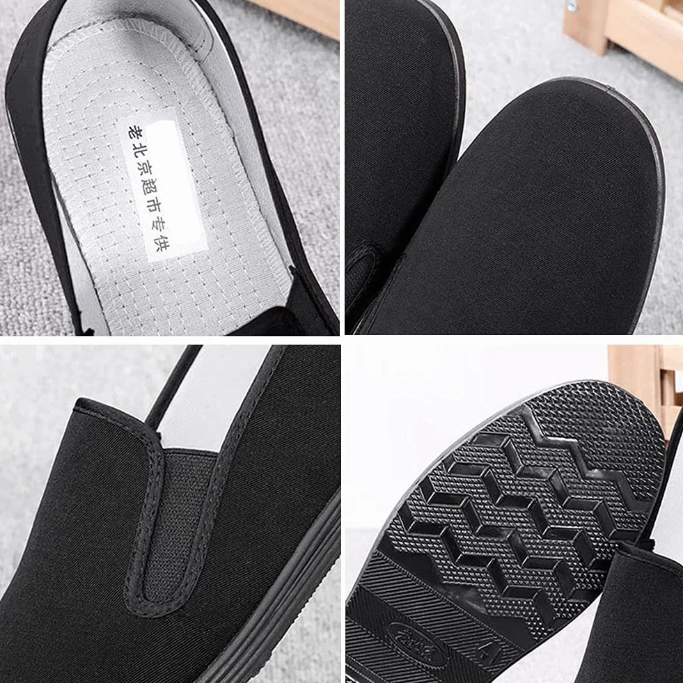 Chińskie kapcie Kung Fu płótno sztuki walki buty Tai Chi gumowa podeszwa unisex wszystkie czarne, Czarny, 40.5 EU