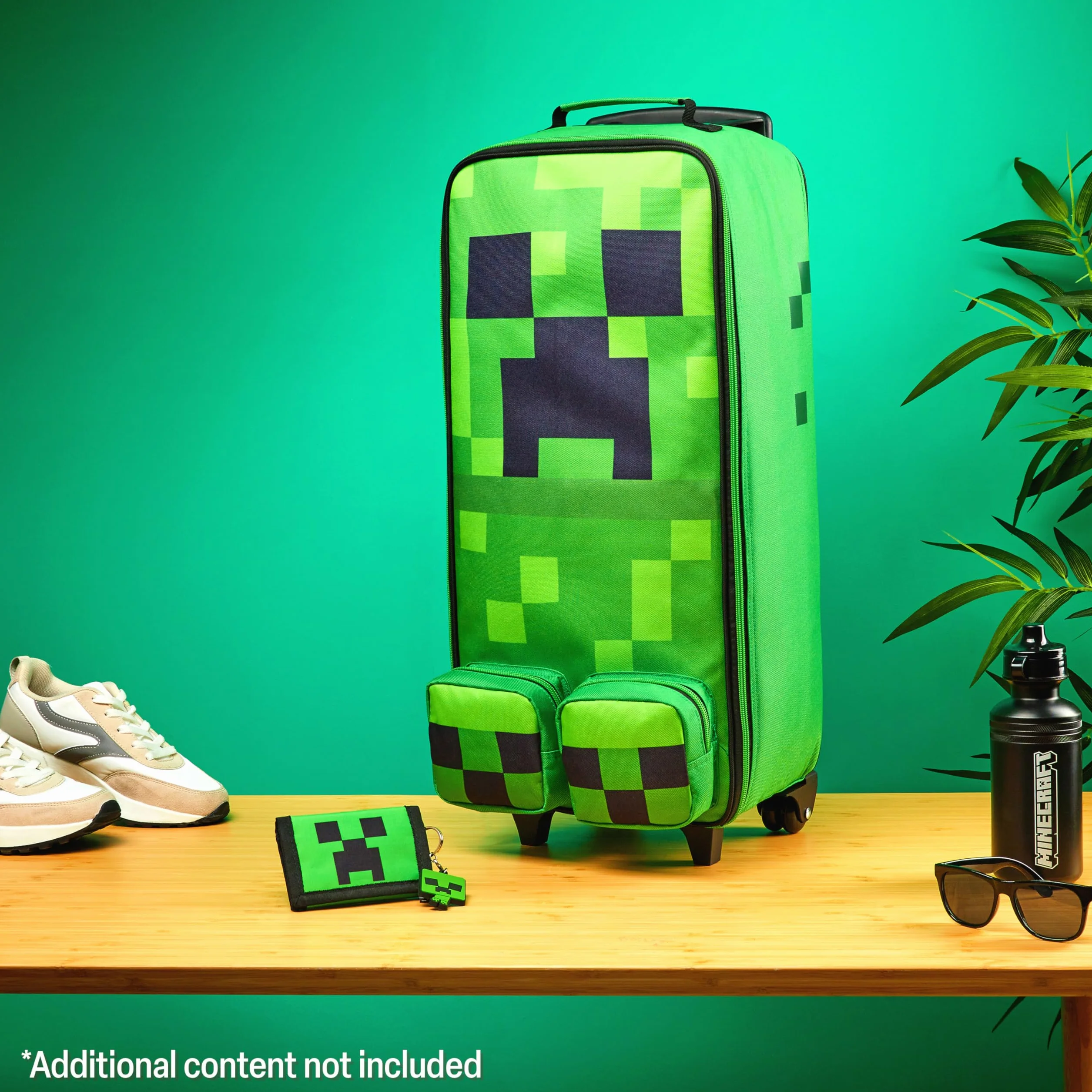 Minecraft Składana torba na kółkach dla dzieci, 63,5 cm, 17 l, bagaż z kółkami, Creeper, niezbędnik podróżny dla graczy, prezenty dla dzieci