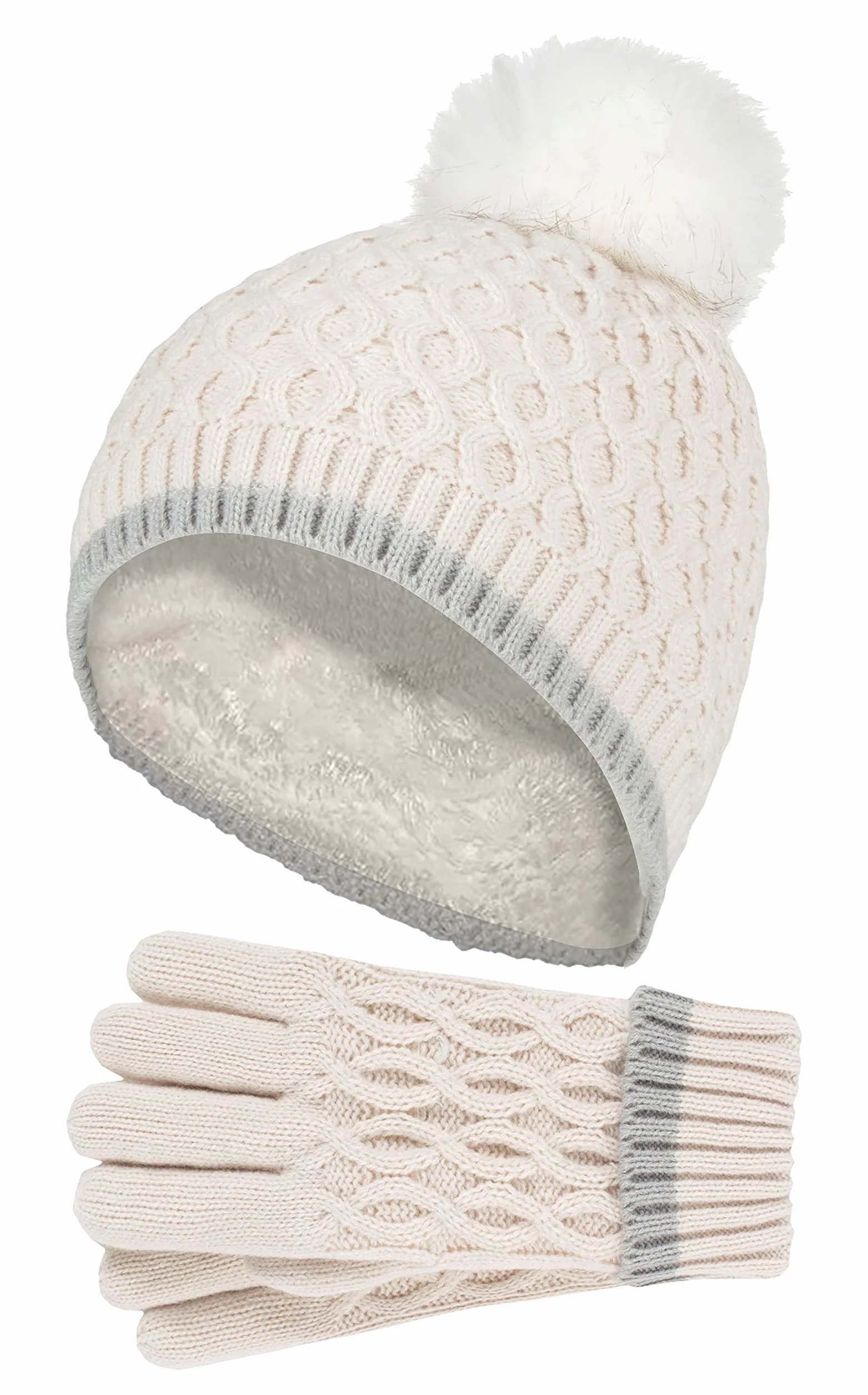 Heat Holders - Dziewczęca czapka i rękawiczki z pomponem z izolacją termiczną | Kolorowe pastelowe style