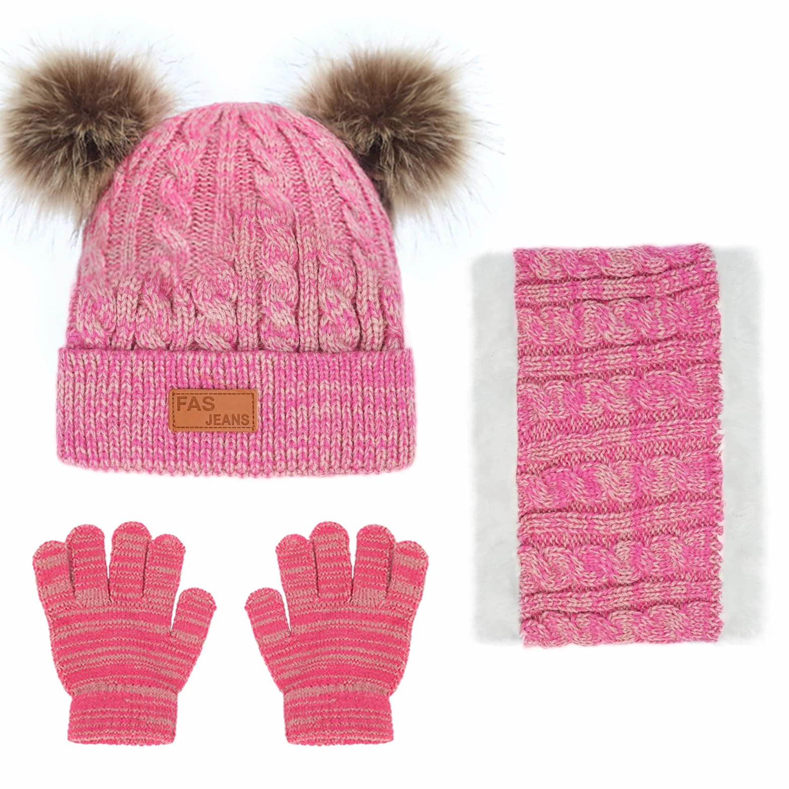 Baynetin Zimowa czapka, szal, rękawiczki, zestaw 3 szt., czapka zimowa, szalik, rękawiczki, ciepła czapka beanie, dla chłopców, rękawiczki okrągłe, zestaw dla dzieci w wieku 2-8 lat
