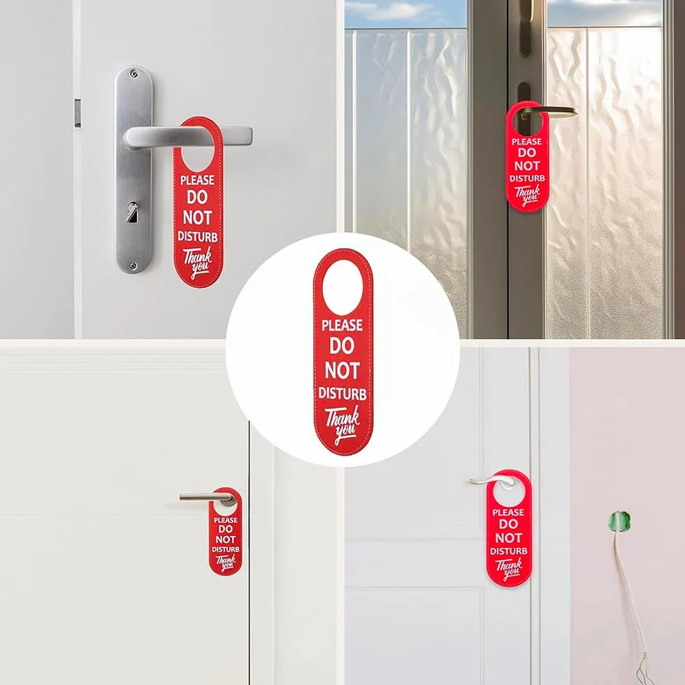 Znak "Do Not Disturb" wieszak na drzwi, opakowanie ze skóry PU, dwustronna gałka do drzwi, znak prywatności do biura, spotkania domowego, czerwony