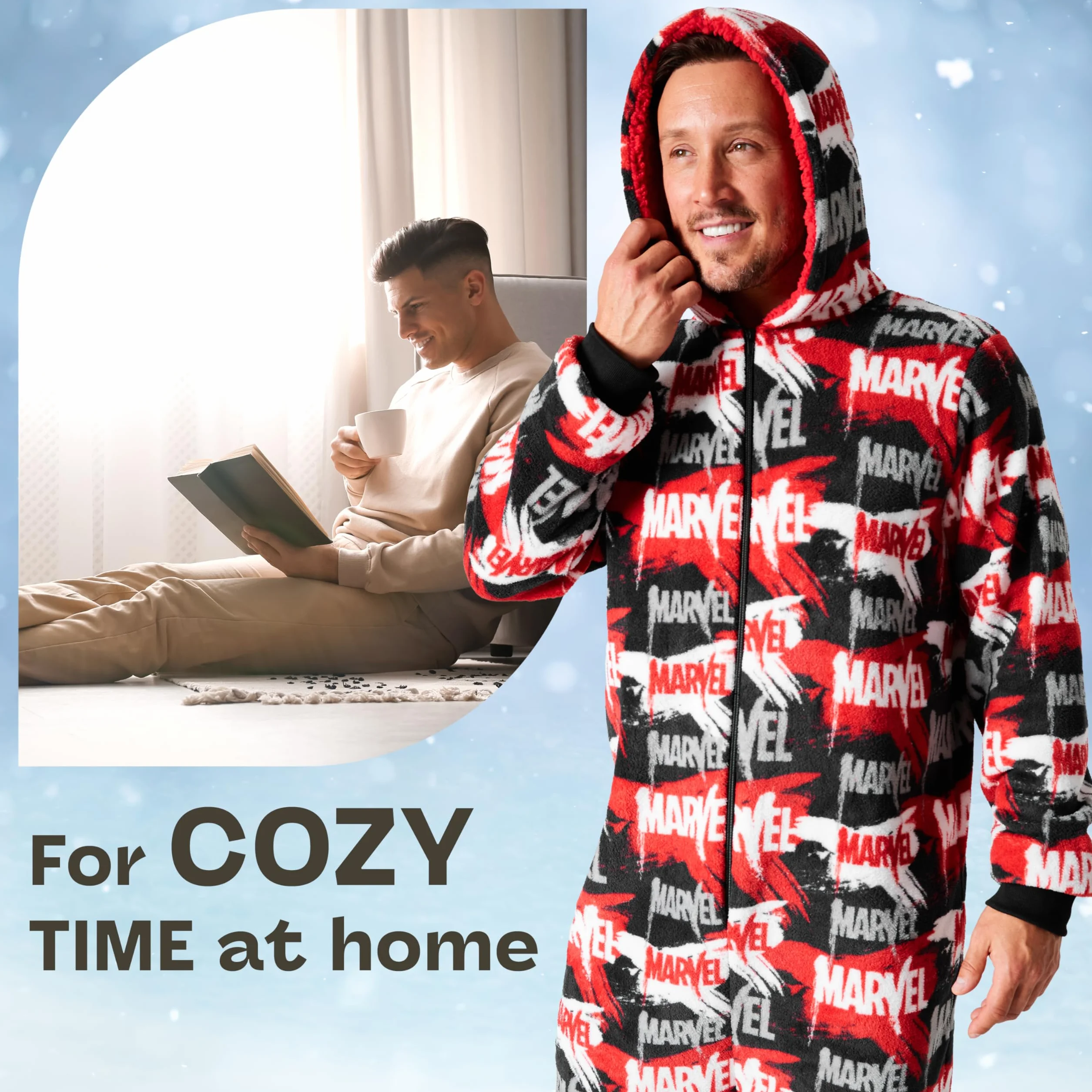 Marvel Onesies dla mężczyzn i nastolatków - Puszysty polar z kapturem dla mężczyzn S-3XL odzież wypoczynkowa - prezenty dla mężczyzn