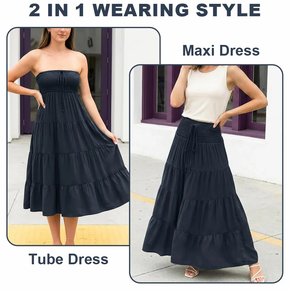 Długie spódnice dla kobiet, zwiewna, elastyczna talia, plisowane spódnice o linii A, ze sznurkiem, na co dzień, wygodna, boho, damska, 5 cm, 1, spódnica maxi z wysokim stanem, na plażę, na co