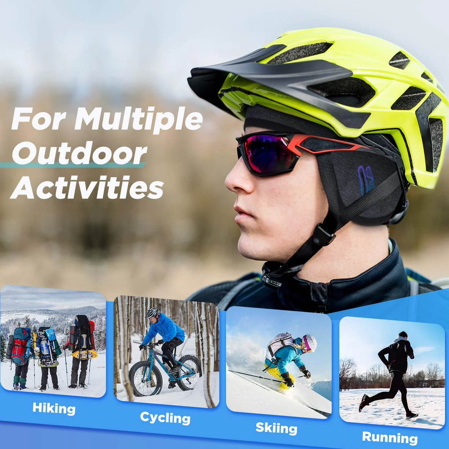 HIKENTURE Czapka zimowa, 2 sztuki, wiatroszczelna czapka rowerowa, ciepła czapka rowerowa, czapka pod kask rowerowy, kask narciarski, wspinaczka, jazda na rowerze