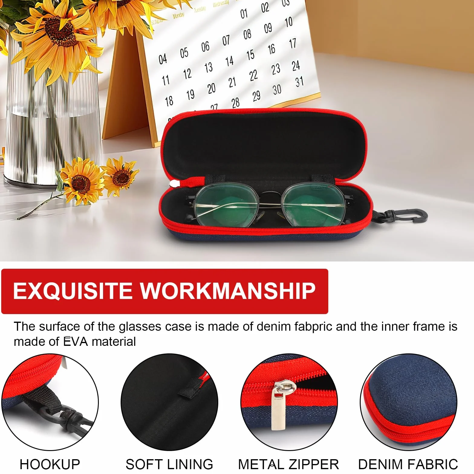 3 sztuki etui na okulary z materiału denimowego, modne, twarde etui na okulary, przenośne etui na okulary, etui na okulary, etui na okulary przeciwsłoneczne, etui na okulary, czarny, M