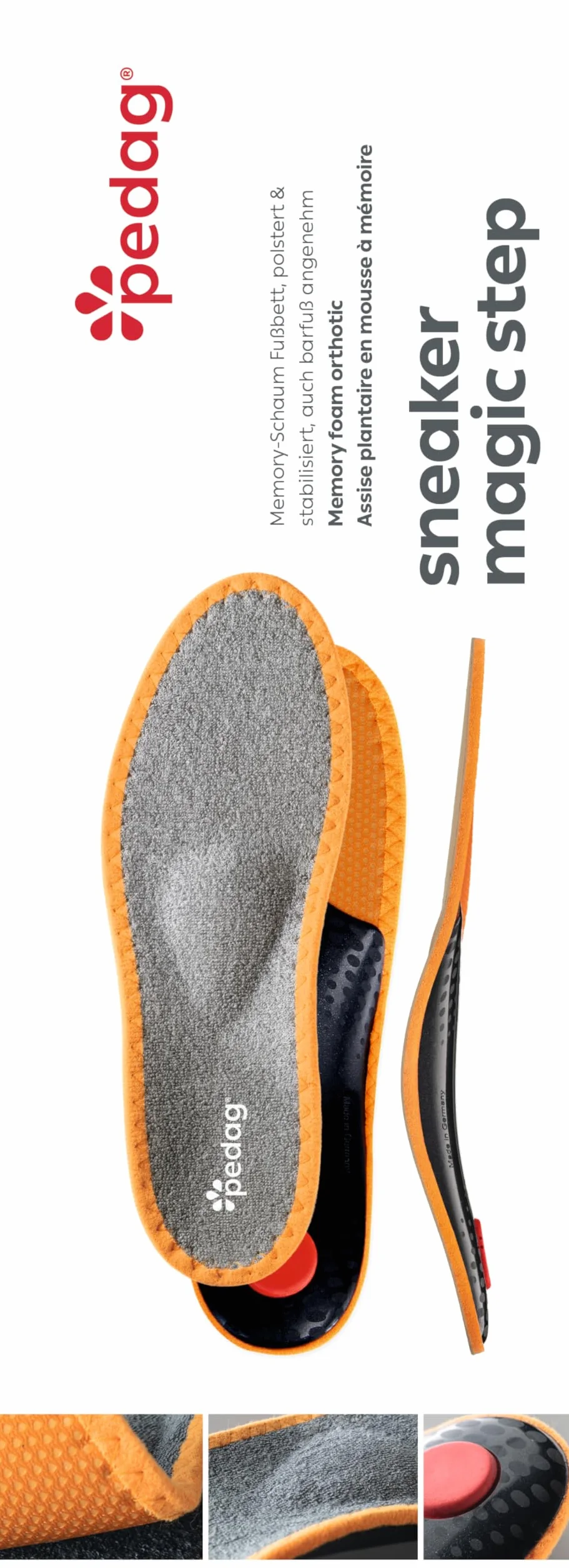 Pedag Sneaker Magic Step bardzo miękka pianka memory Sneaker Trainer wkładka, Szary (szary), 45 EU