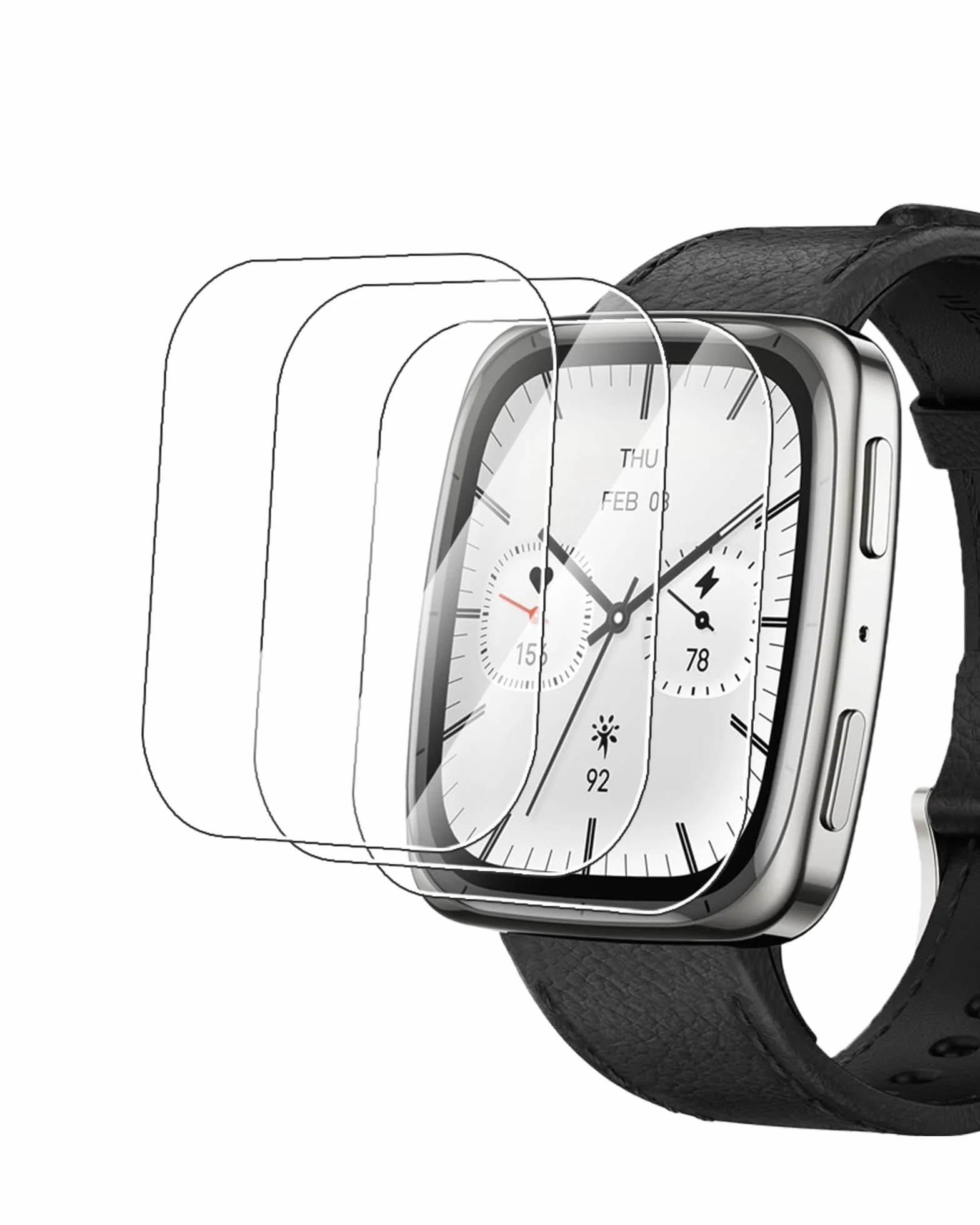 Folia ochronna na wyświetlacz ze szkła hartowanego do smartwatcha AMAZFIT Active 2 Square z wysokim aluminiowym brzegiem – chroń swoje urządzenie za pomocą trwałej folii, opakowanie 3 szt
