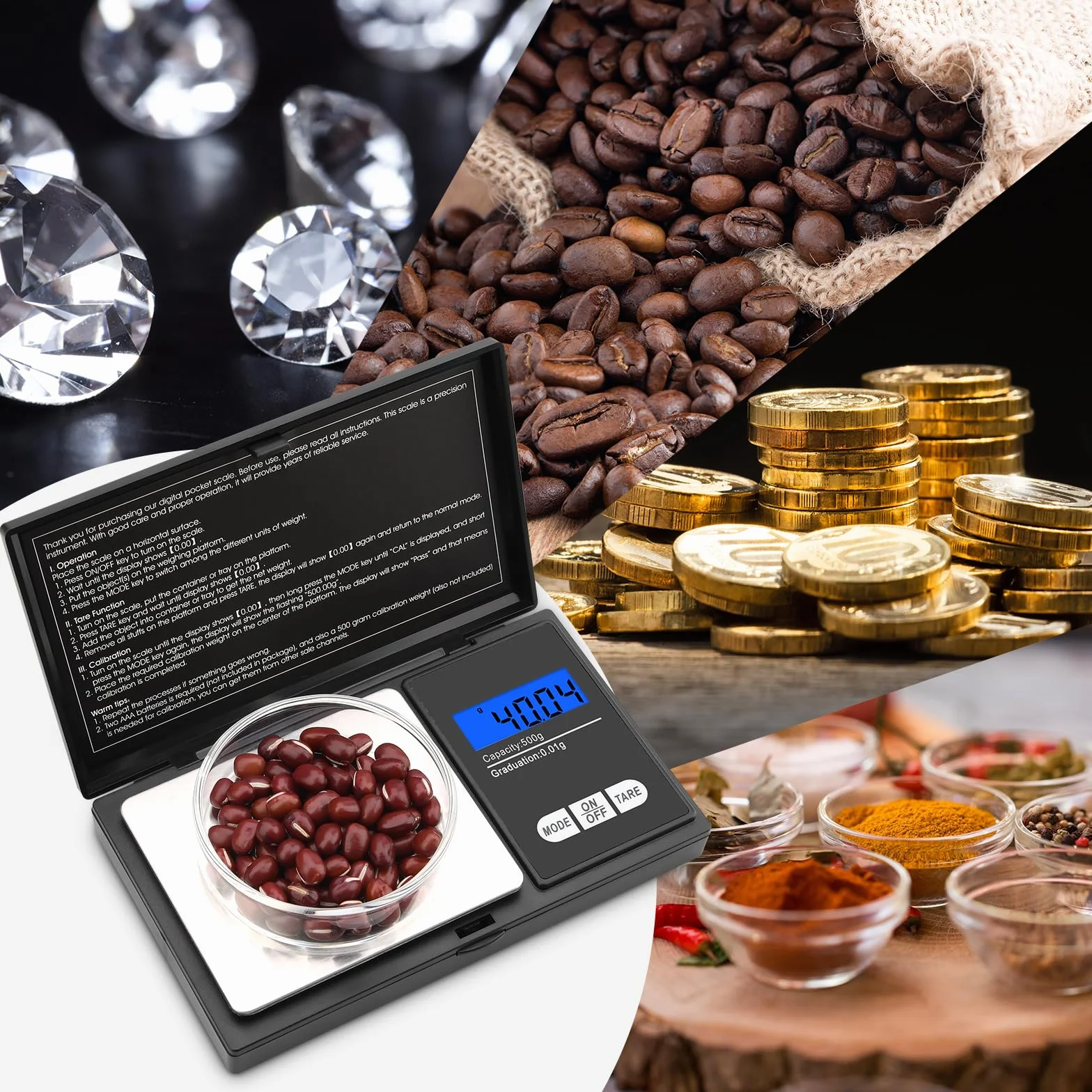 mafiti cyfrowa waga kieszonkowa, 500 g / 0,01 g, złota waga gramowa, z funkcją tary, 7 jednostek i wyświetlaczem LCD, bardzo precyzyjna waga cyfrowa do tabletów, biżuterii, monet