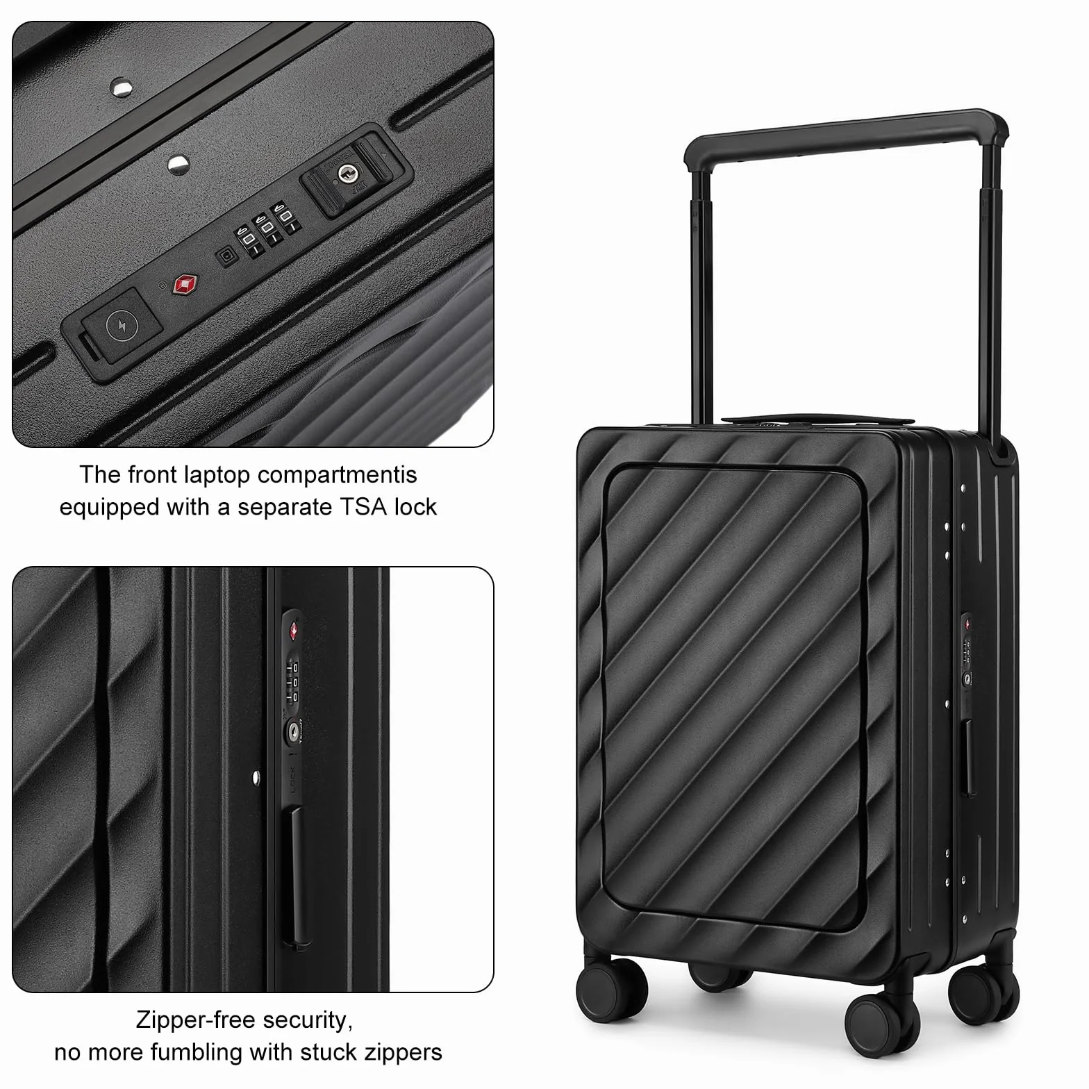 Sea Choice Walizka na kółkach z przegrodą na laptopa Walizka podręczna Twarda walizka na laptopa Walizka podróżna Port USB Zamek TSA 4 kółka