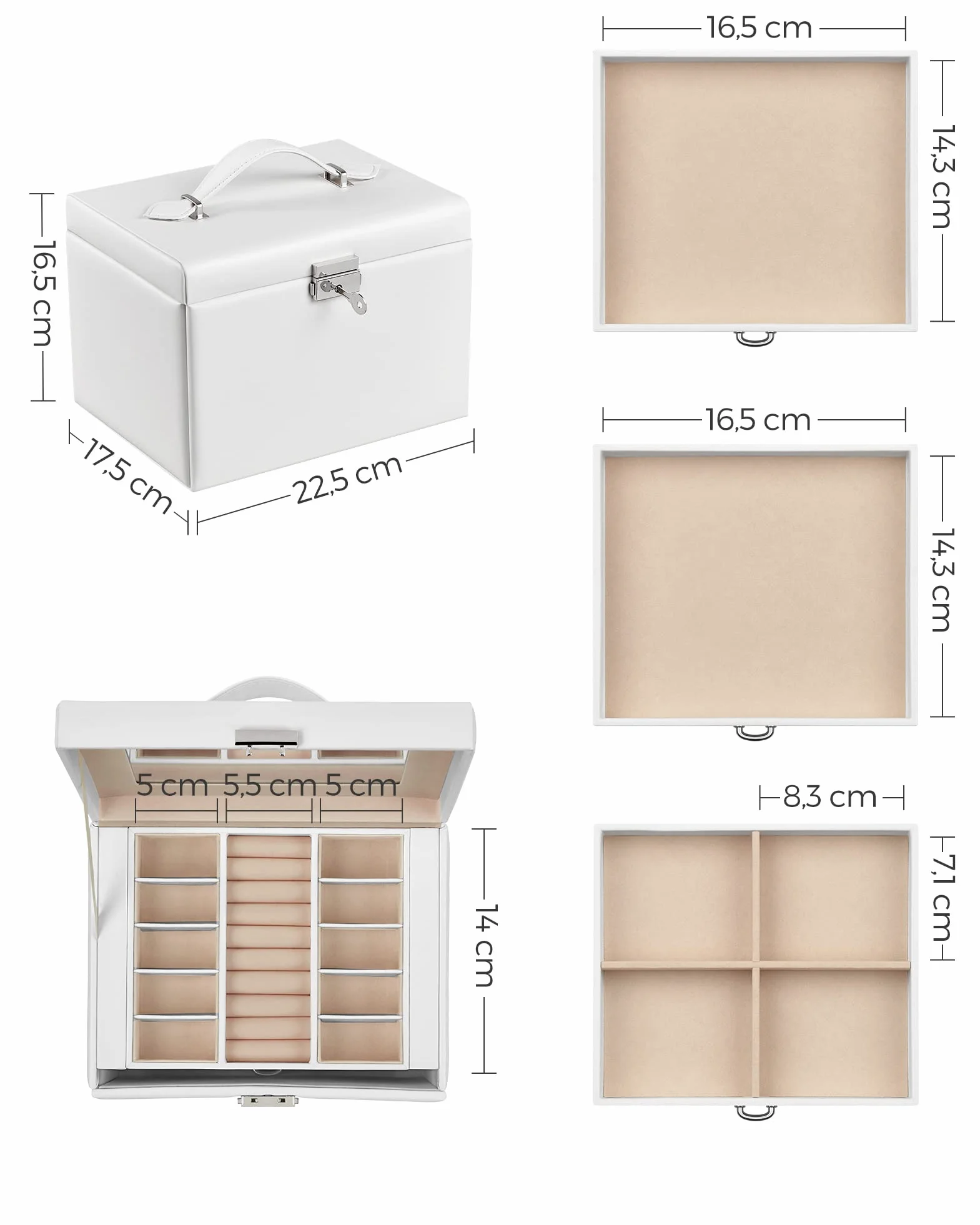 SONGMICS JBC159W01 szkatułka na biżuterię, z 4 poziomami, wyściółka wewnętrzna z aksamitu, Boże Narodzenie, kolor biały