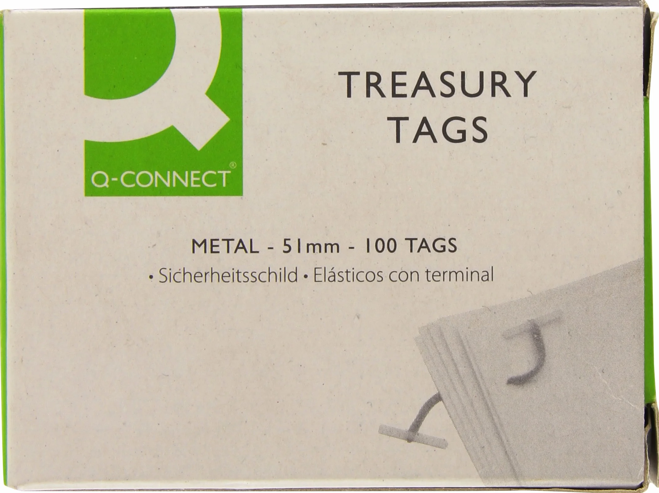 Q-Connect Metalowa zawieszka skarbowa, 51 mm, opakowanie 100 sztuk, zielona