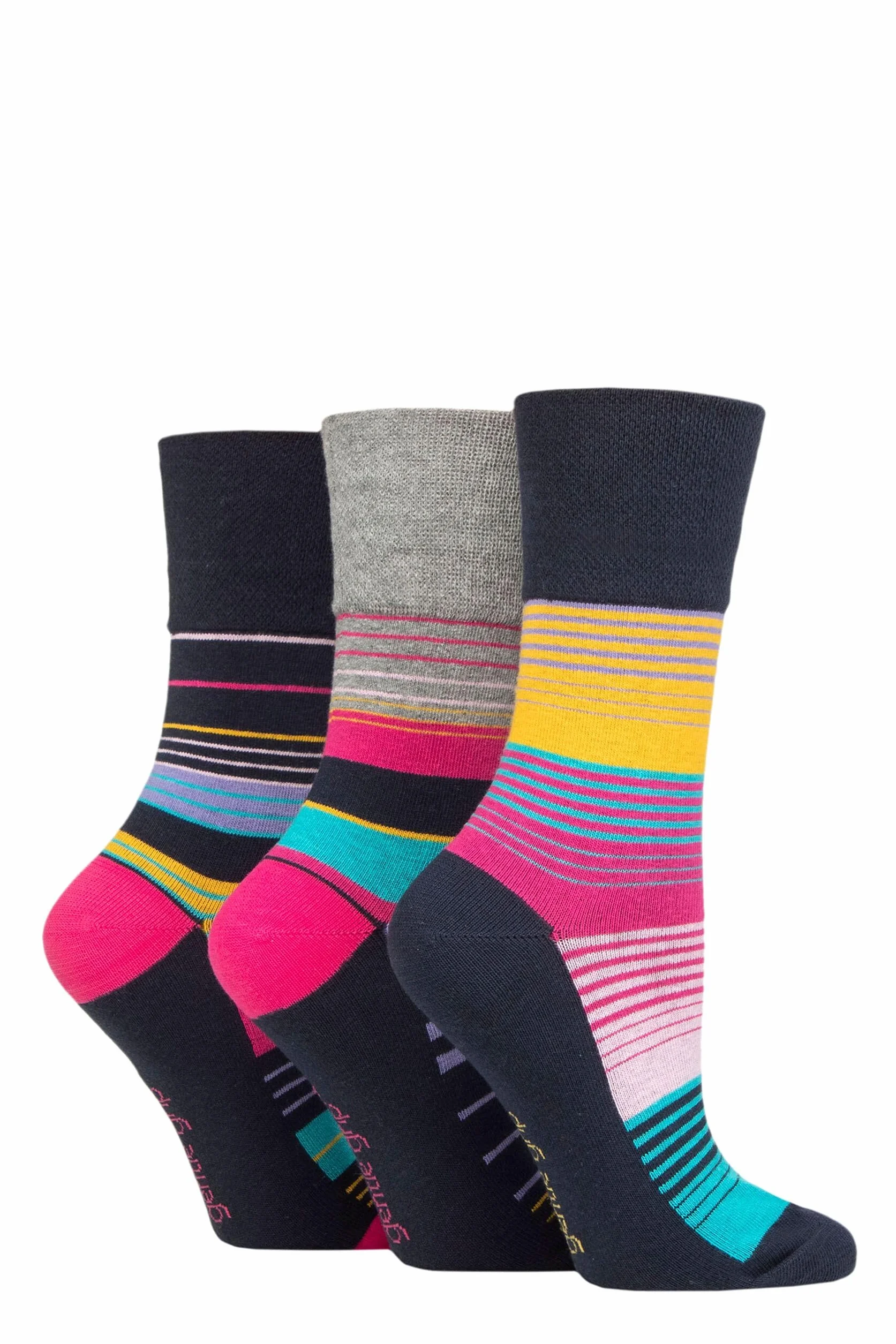 SockShop Delikatny chwyt damskie bawełniane skarpetki w kwiaty w kropki wzór w paski o strukturze plastra miodu, 3 pary w różnych kolorach, rozmiar 4-8, Wibracje w paski, 37-42 EU
