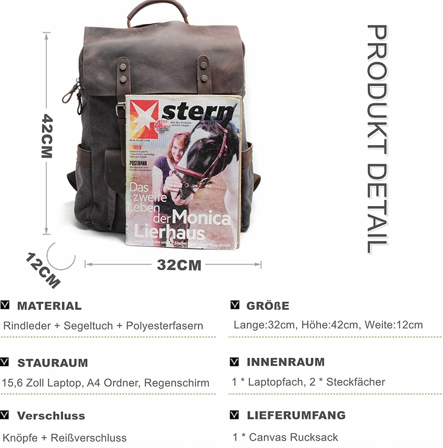 Damski Plecak Płócienny Skórzany Vintage 38 cm