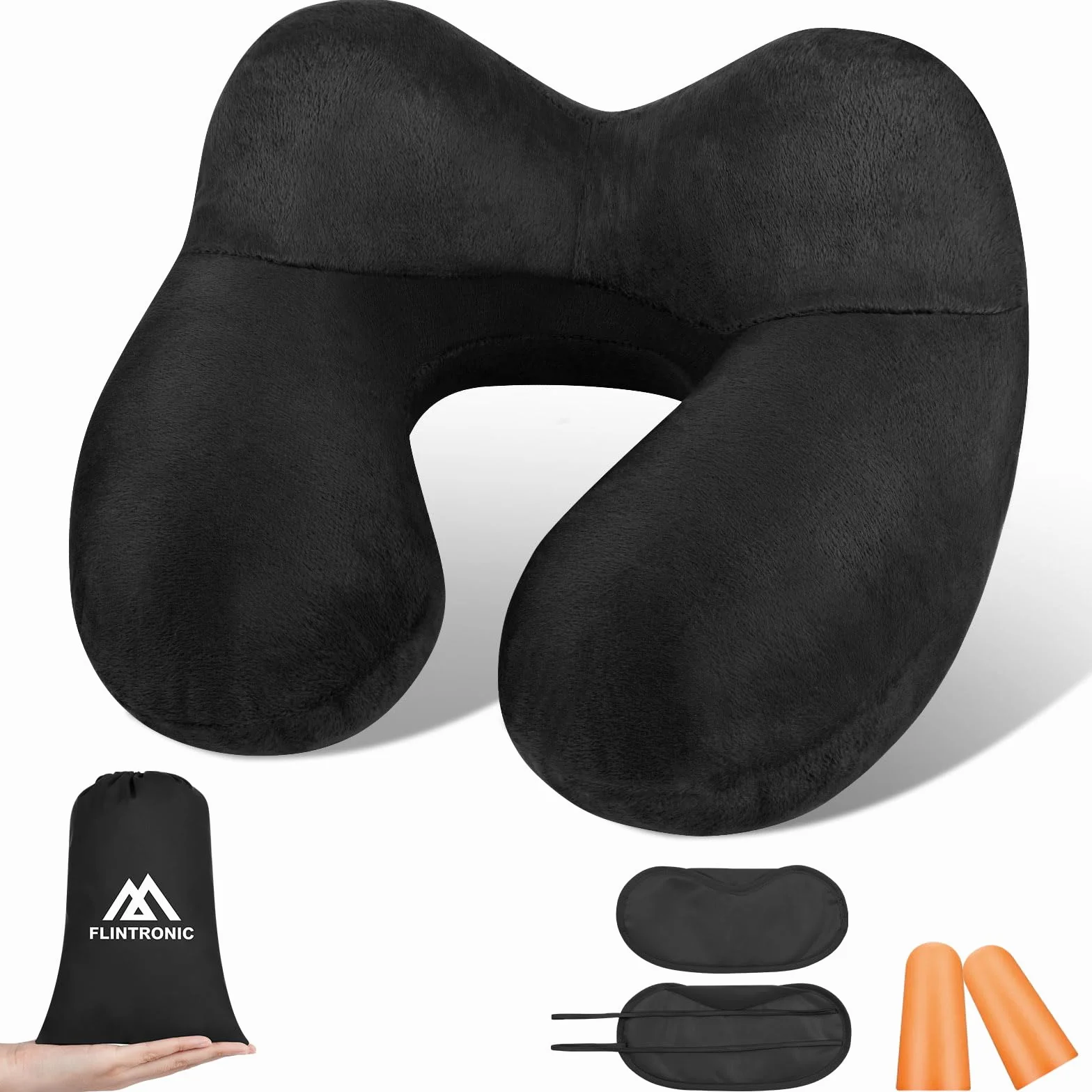 flintronic Nadmuchiwana poduszka podróżna, nadmuchiwana poduszka podróżna do samolotu, miękka, aksamitna poduszka pod szyję, lekka, ergonomiczna poduszka do spania pod szyję, do samolotu, samochodu