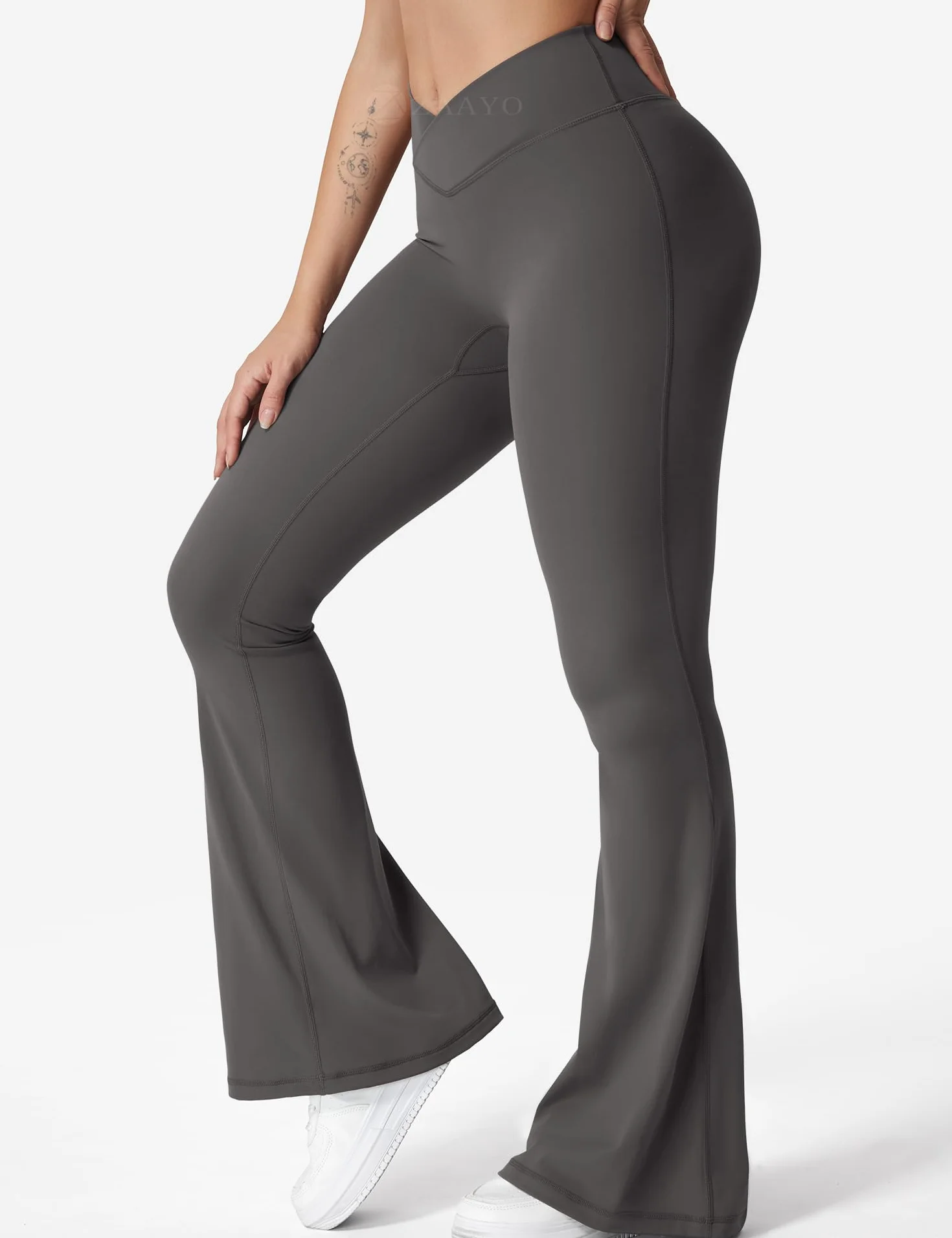 ZAAYO Legginsy damskie Flare Scrunch V Cross Waist Bell Bottom Yoga Pants Tummy Control Bootcut legginsy treningowe