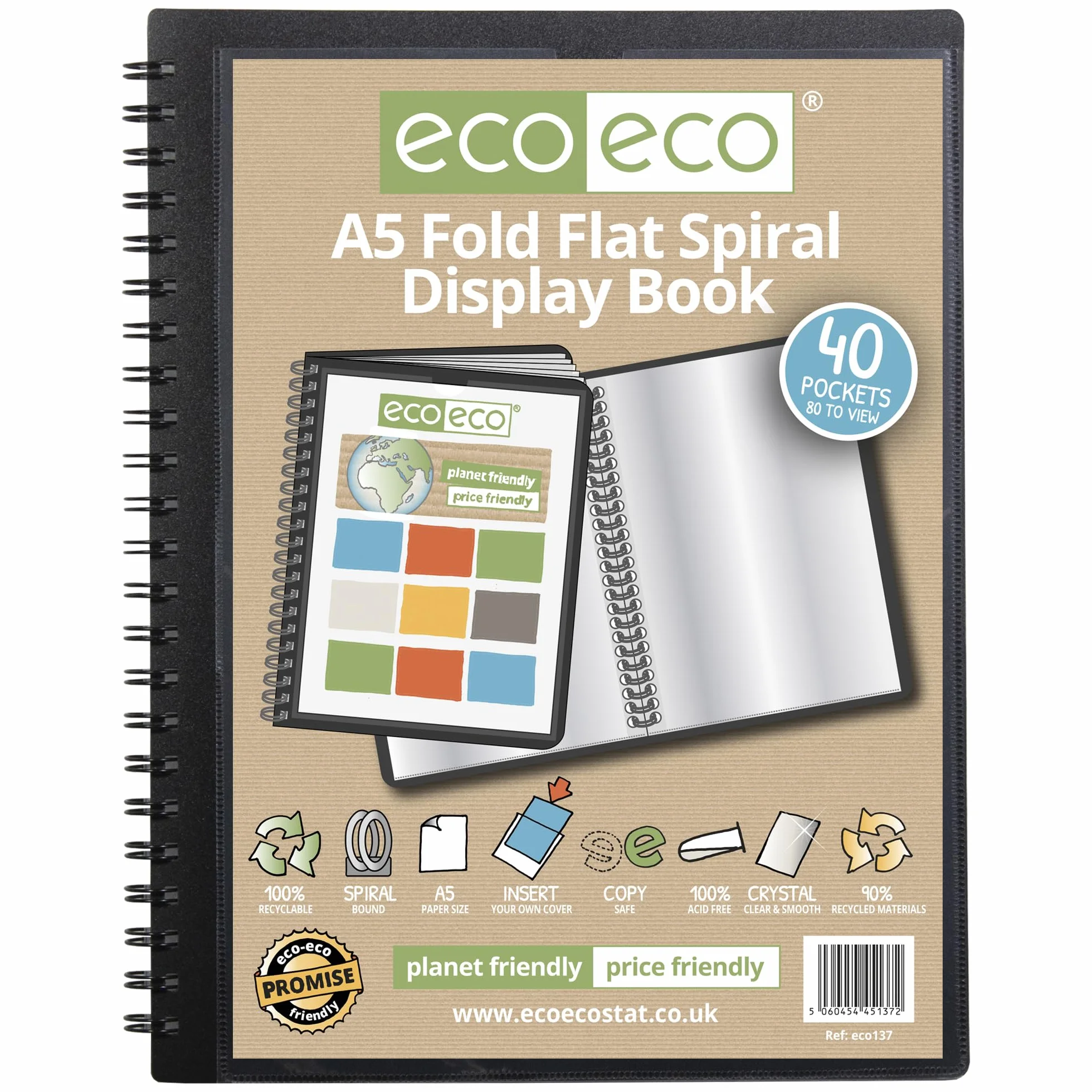 eco-eco eco137x2 książka ekspozycyjna w 50% z recyklingu, 40 kieszeni, składana spirala, 2 sztuki, A5