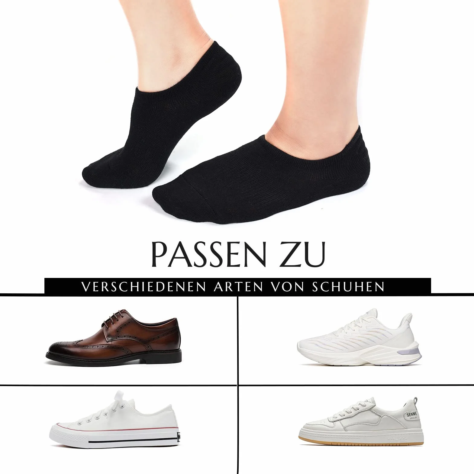Blu Ninfee Skarpety do sneakersów, damskie stopki, męskie, 10 par, uniseks, z antypoślizgowym silikonem, niewidoczne skarpety do sneakersów, oddychające, krótkie skarpety, czarne i białe