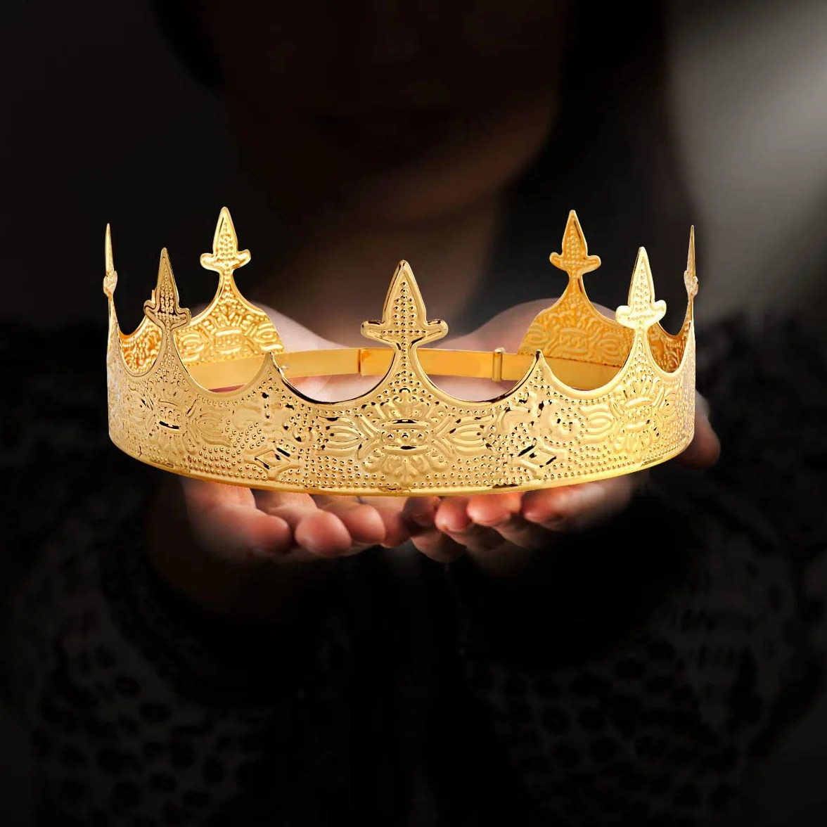 Korona Biżuteria do włosów Królewski Król Diadem Mężczyźni Metal Big Tiaras Na Halloween (Złoto)