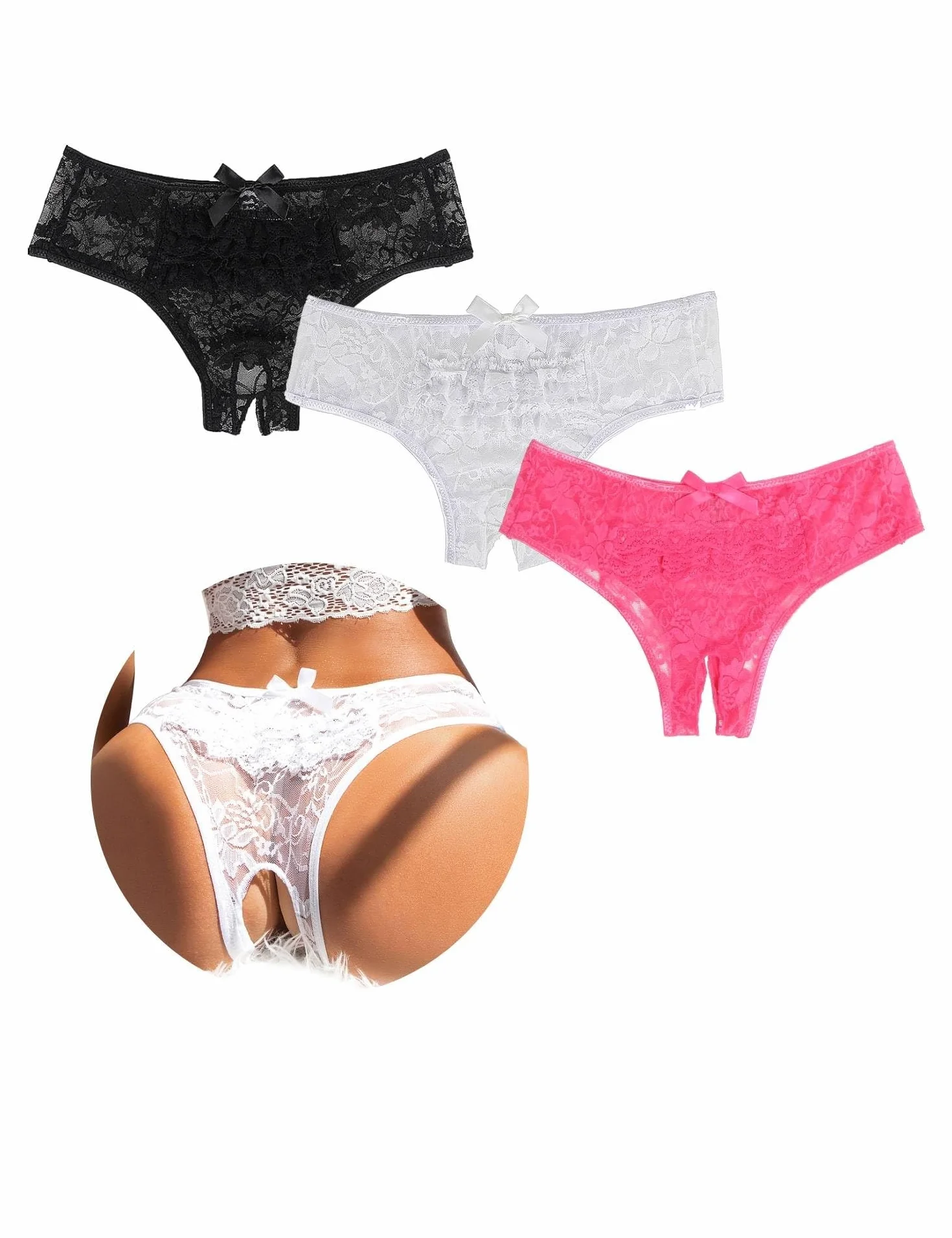 comeondear Damskie stringi seksowne eleganckie stringi koronkowe majtki duży rozmiar brazylijskie majtki oddychająca bielizna damska bielizna szorty rozciągliwe bielizna zestaw 3 sztuk S-4XL