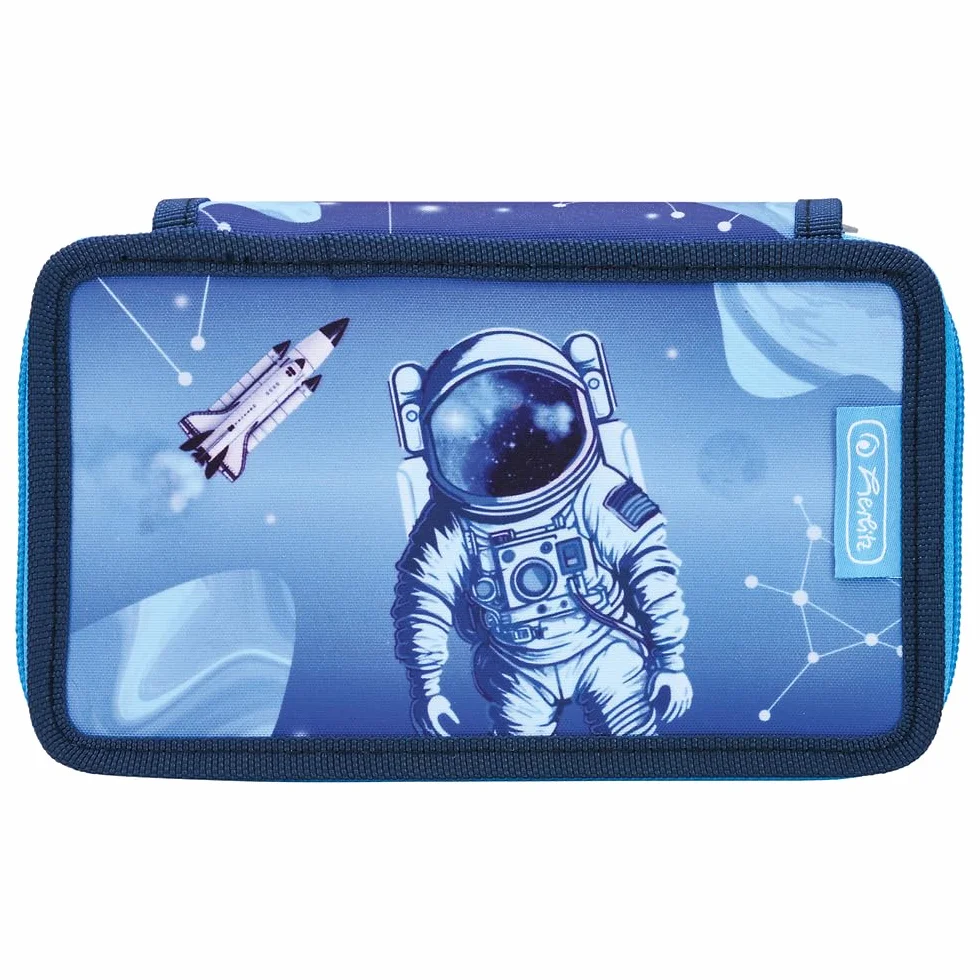 Herlitz Piórnik Podwójny z Wyposażeniem, Dziecięce Etui na Przybory Szkolne, Funkcjonalny Zestaw Przyborów dla Ucznia, Cosmic Explorer
