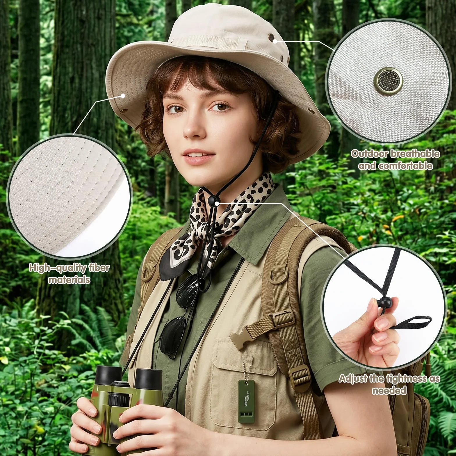 Zestaw 6 kostiumów safari dla kobiet, akcesoria do kostiumu safari, z kapeluszem safari, szalikiem ze wzorem lamparta, okularami przeciwsłonecznymi, paskiem, fajką i lornetką dla dorosłych