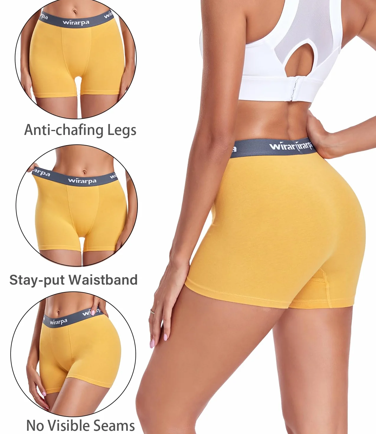 wirarpa Damskie bokserki bawełniane, majtki typu boyshort, nogawka 7,6 cm, 4-pak