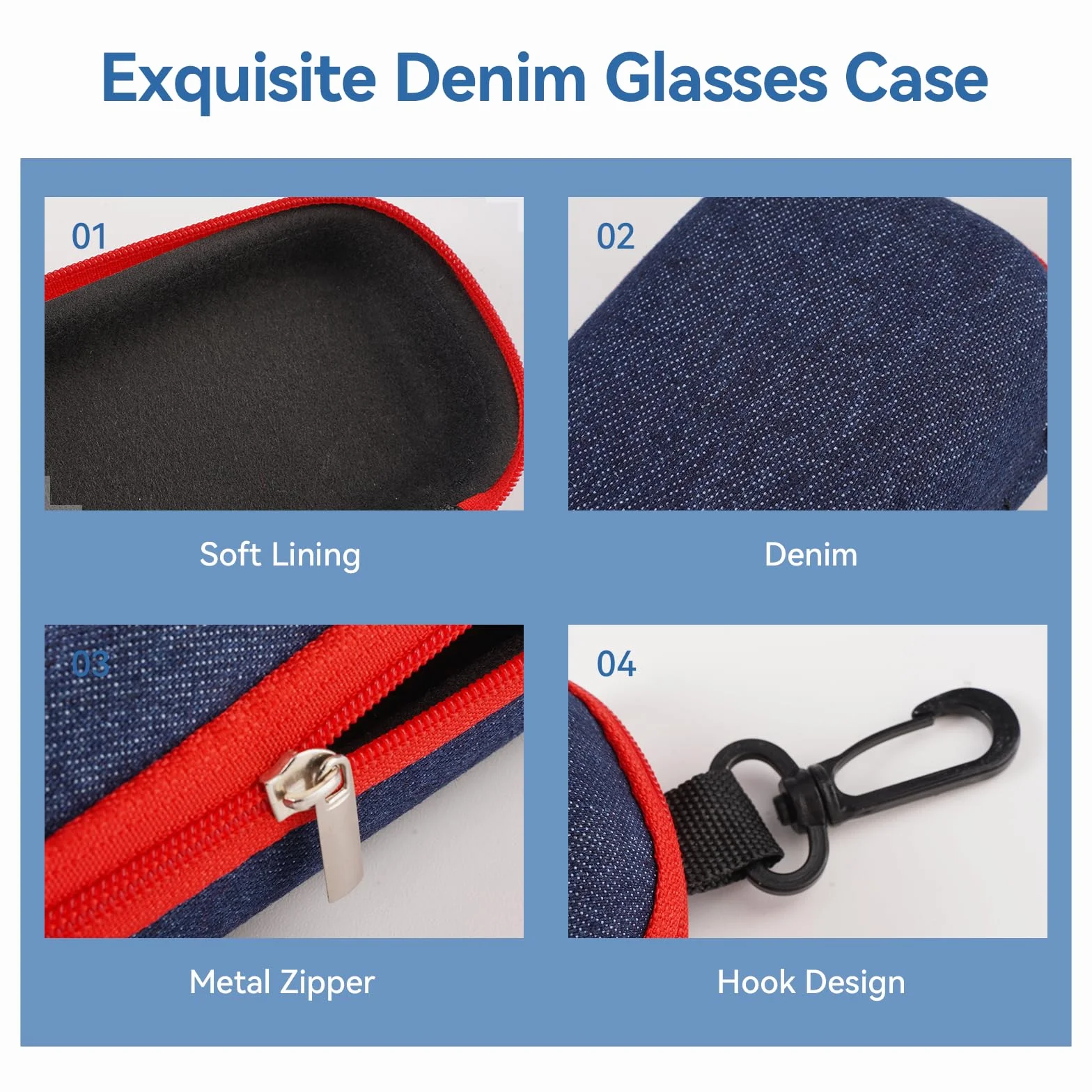 3 niebieskie etui na okulary, zielone i czerwone, 16,5 x 6,6 x 4,2 cm, twarde etui na okulary, tworzywo EVA i kowboj, etui na okulary przeciwsłoneczne, z zamkiem błyskawicznym, dla kobiet, mężczyzn