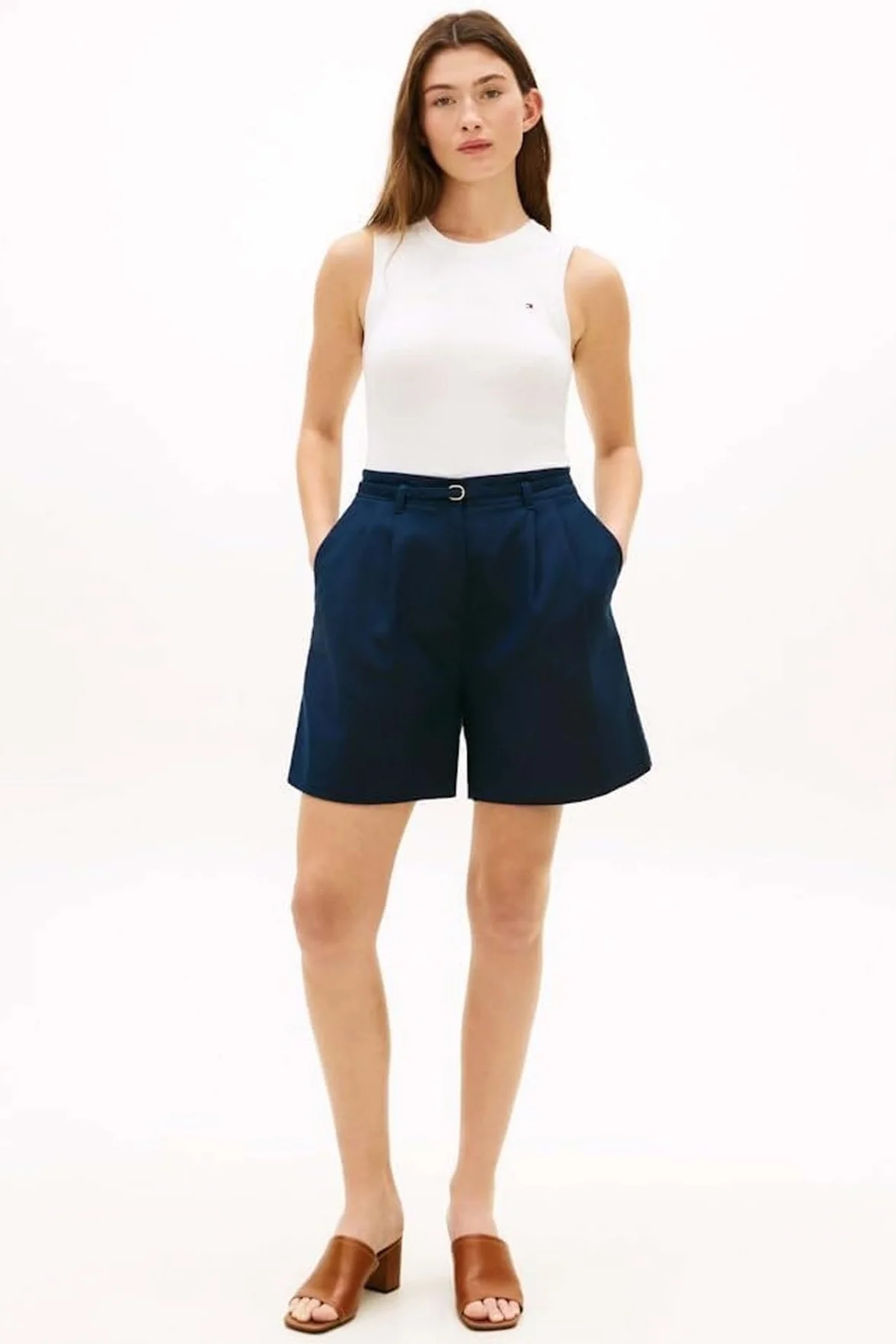 Tommy Hilfiger Damska koszulka bez rękawów Slim Cody C-Nk WW0WW47806, biały, L