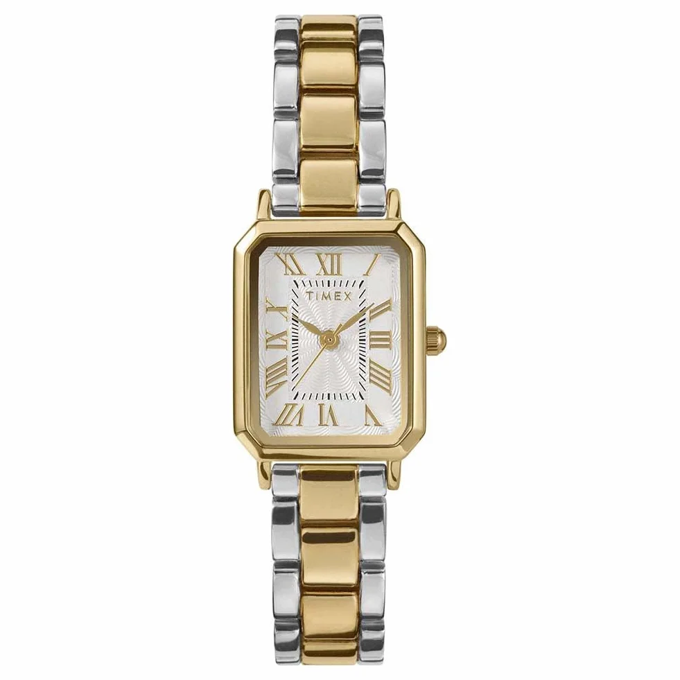 Timex Zegarek Damski Trend 21 mm, Dwukolorowy Pasek ze Stopu, Biała Tarcza, Dwukolorowa Obudowa TW2Y01300