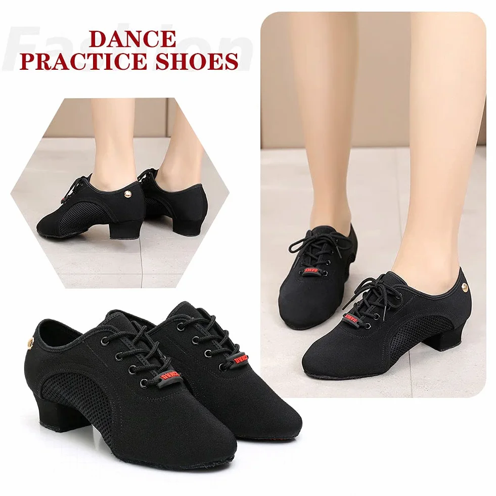 HIPPOSEUS Damskie Sznurowanie Lacińskie Buty do ćwiczeń Tanecznych Zamkniętych Stóp Salsa Tango Taniec Traning Buty Niskie Obcasy,Wzór LHD