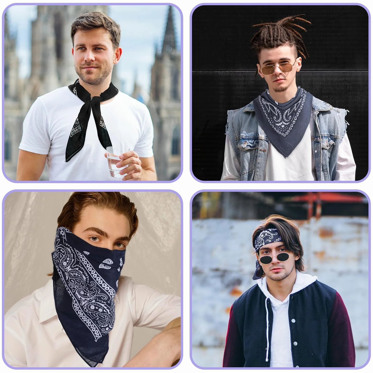 CIATBYYJ 4 sztuki bandana chusta na głowę dla kobiet i mężczyzn, wielofunkcyjna bandana chusta na głowę, chusty damskie na lato, 100% bawełna chustka na szyję do noszenia na głowie, szyi, ręce