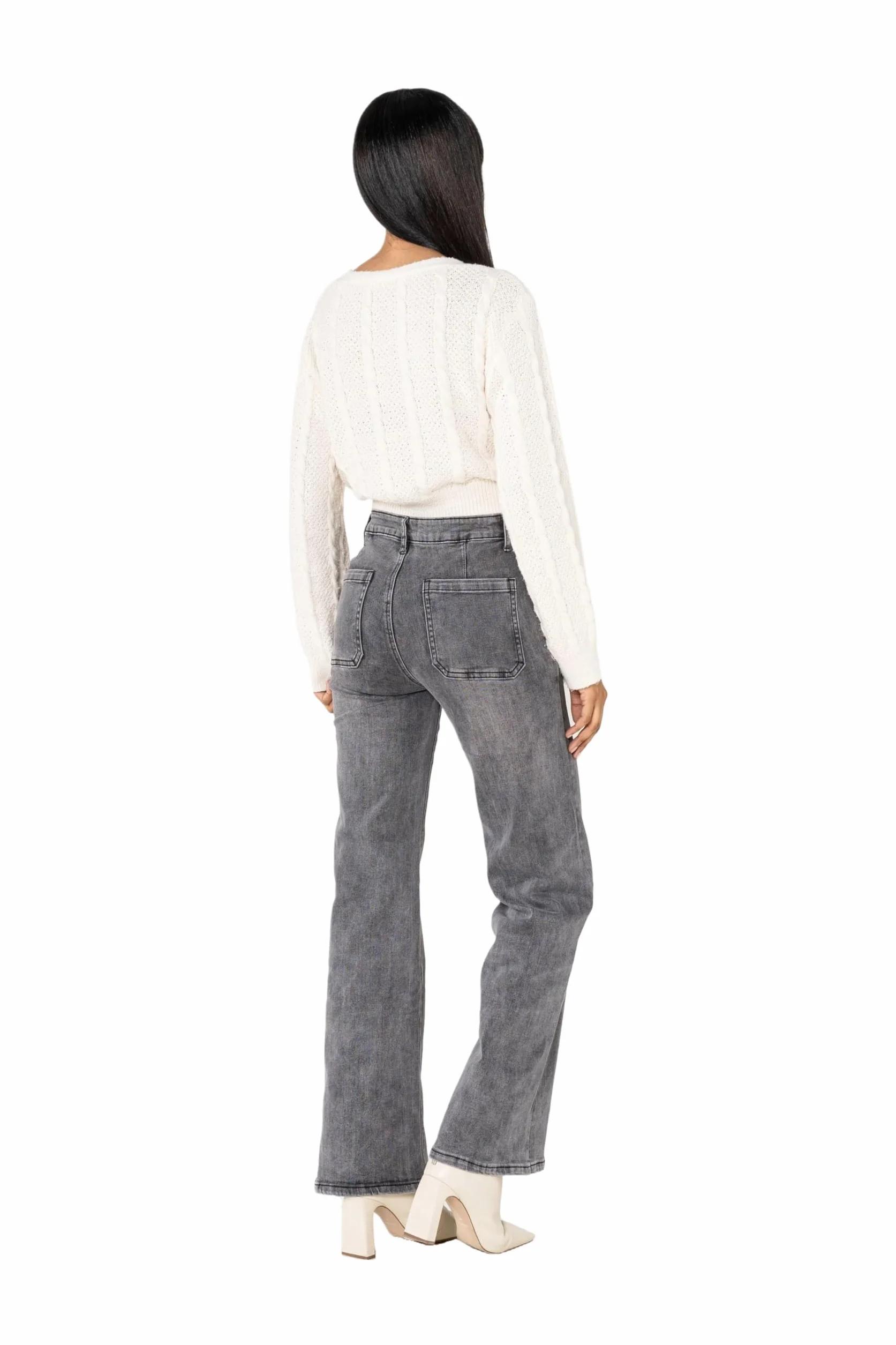 Nina Carter P195 damskie spodnie jeansowe Flared Bootcut High Waist Jeans