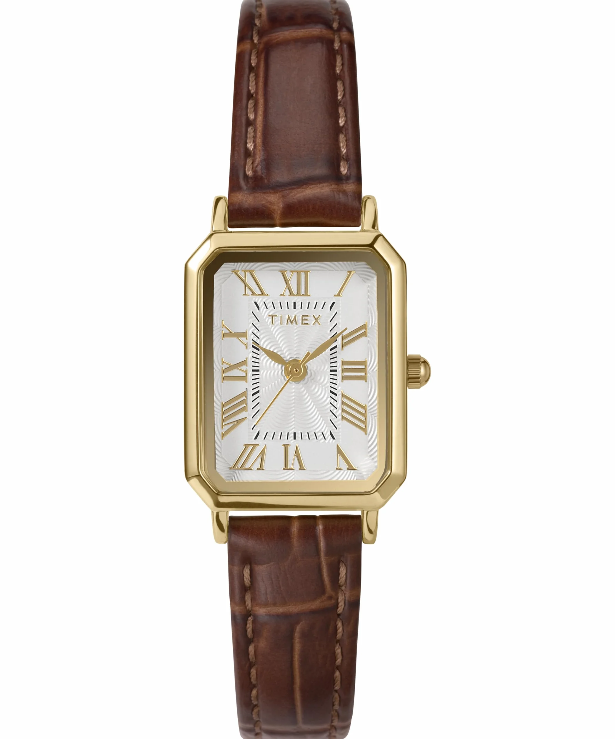 Timex Zegarek Damski Trend 21 mm, Brązowy Skórzany Pasek, Biała Tarcza, Złota Obudowa TW2Y00900