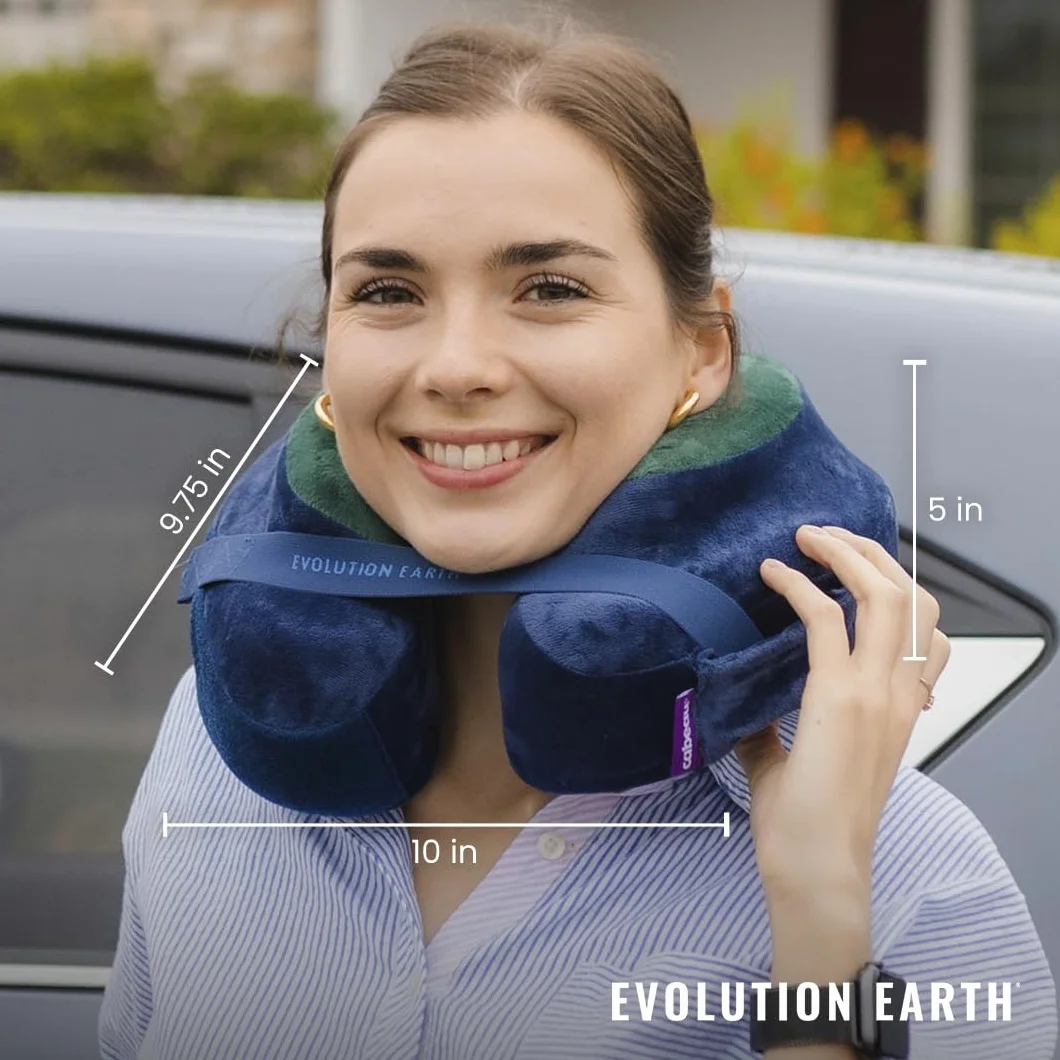Cabeau Najlepsza poduszka pod szyję do podróży – Evolution Earth – wsparcie głowy, szyi i podbródka 360° do spania – zrównoważona pianka z pamięcią kształtu (terra)