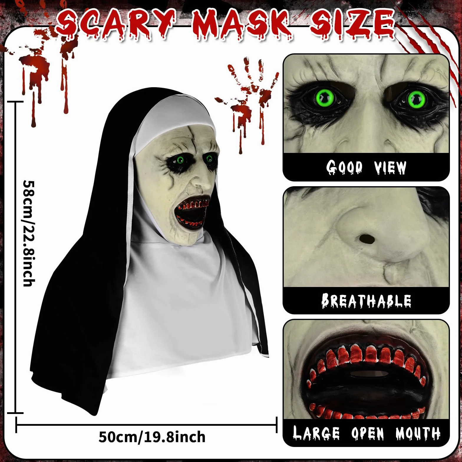 Maska Halloween zakonnica maska ​​horroru Dekoracja Halloween, maska ​​zakonnicy cosplay straszna maska ​​Maski Halloween kostium, maska ​​lateksowa maski szkieletowe horror dekoracja na Halloween