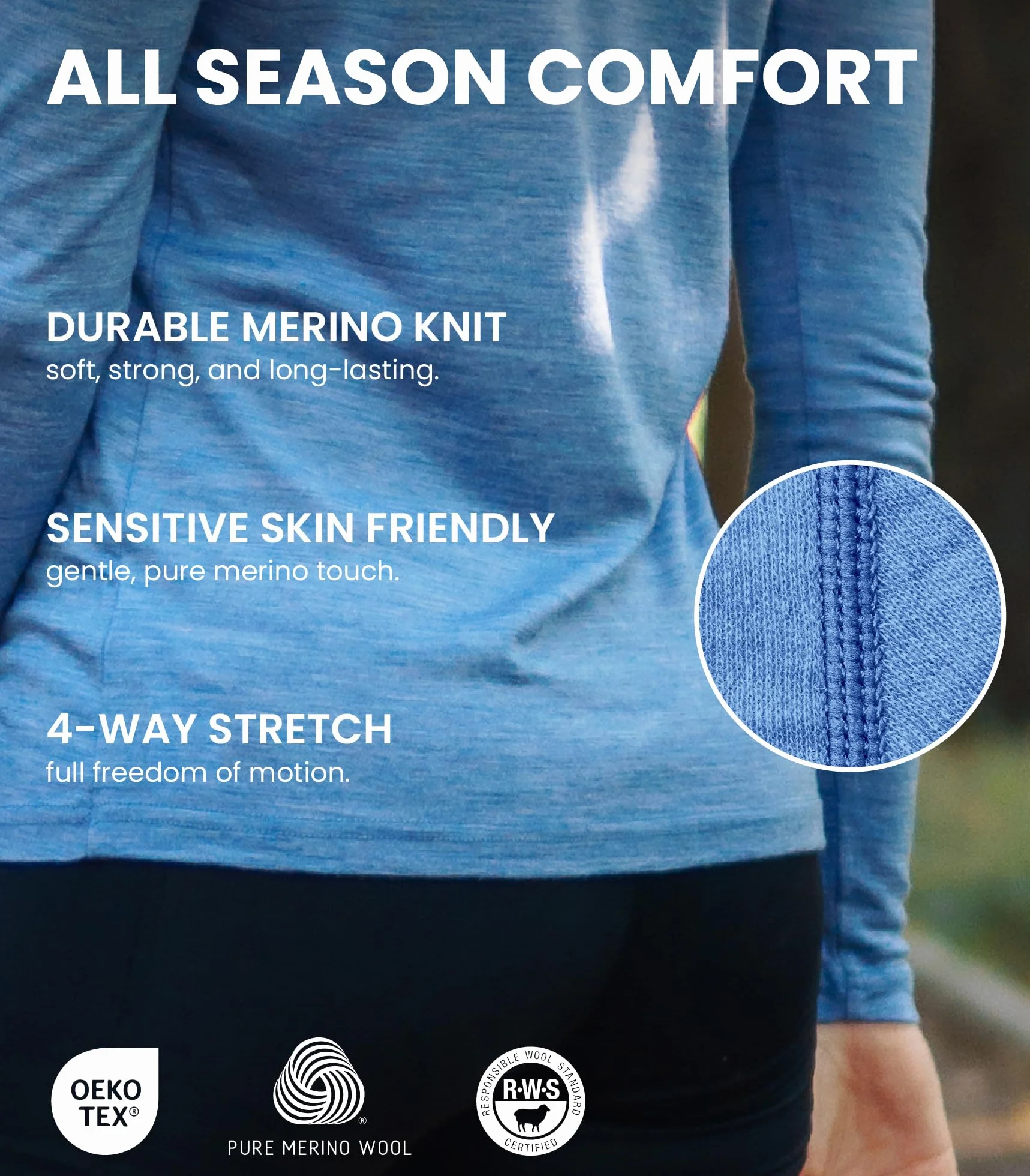 Merino.tech Damska warstwa bazowa z wełny merynosów – 100% wełna merynosowa ciężka, średniej wagi, lita koszula termiczna z długim rękawem i skarpety