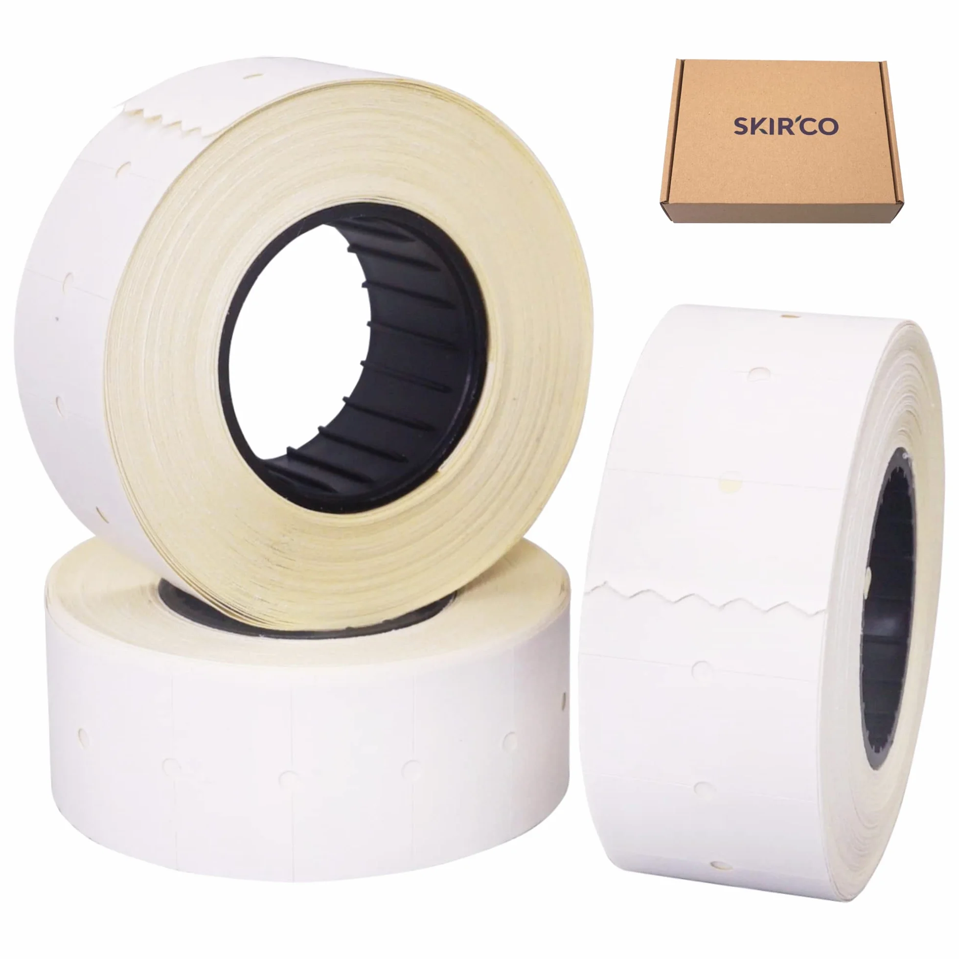 SKIR'CO (30 rolek) Etykiety na broń 21 x 12 mm kolor biały, etykiety cenowe, 30 000 naklejek cenowych, etykiety do oznaczania cen
