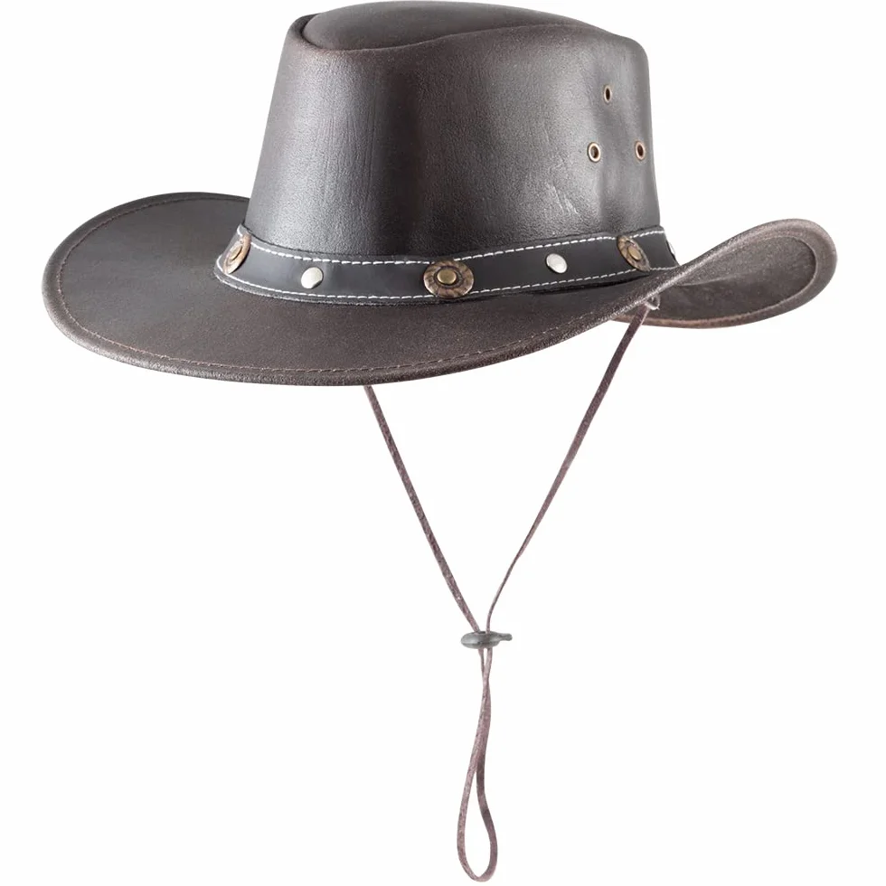 Pfiff Kapelusz westernowy, kapelusz kowbojski, Western Cowboy Cowgirl, skóra bydlęca czarny brązowy Unisex S-XL (56-62 cm)
