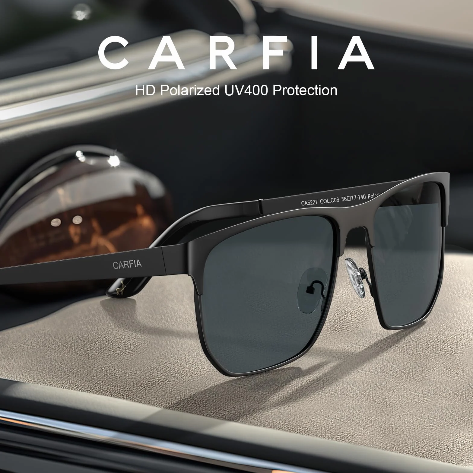 CARFIA Męskie okulary przeciwsłoneczne z polaryzacją, UV400 Retro Metalowe prostokątne okulary przeciwsłoneczne do jazdy i wędkowania CA5227