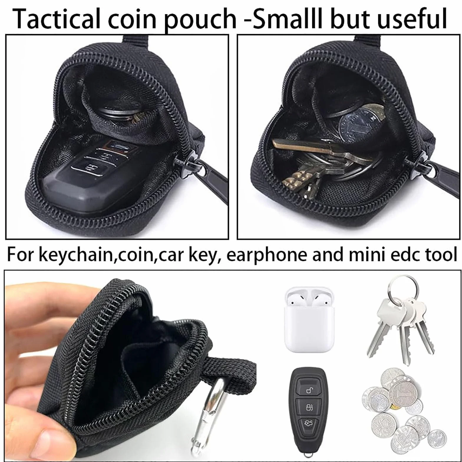 Portmonetka męska, 2 szt., okrągła torba na monety, wisząca z haczykiem, męskie portfele, etui na kluczyki samochodowe, saszetka na słuchawki, plecak, akcesoria, etui na klucze zapobiegające