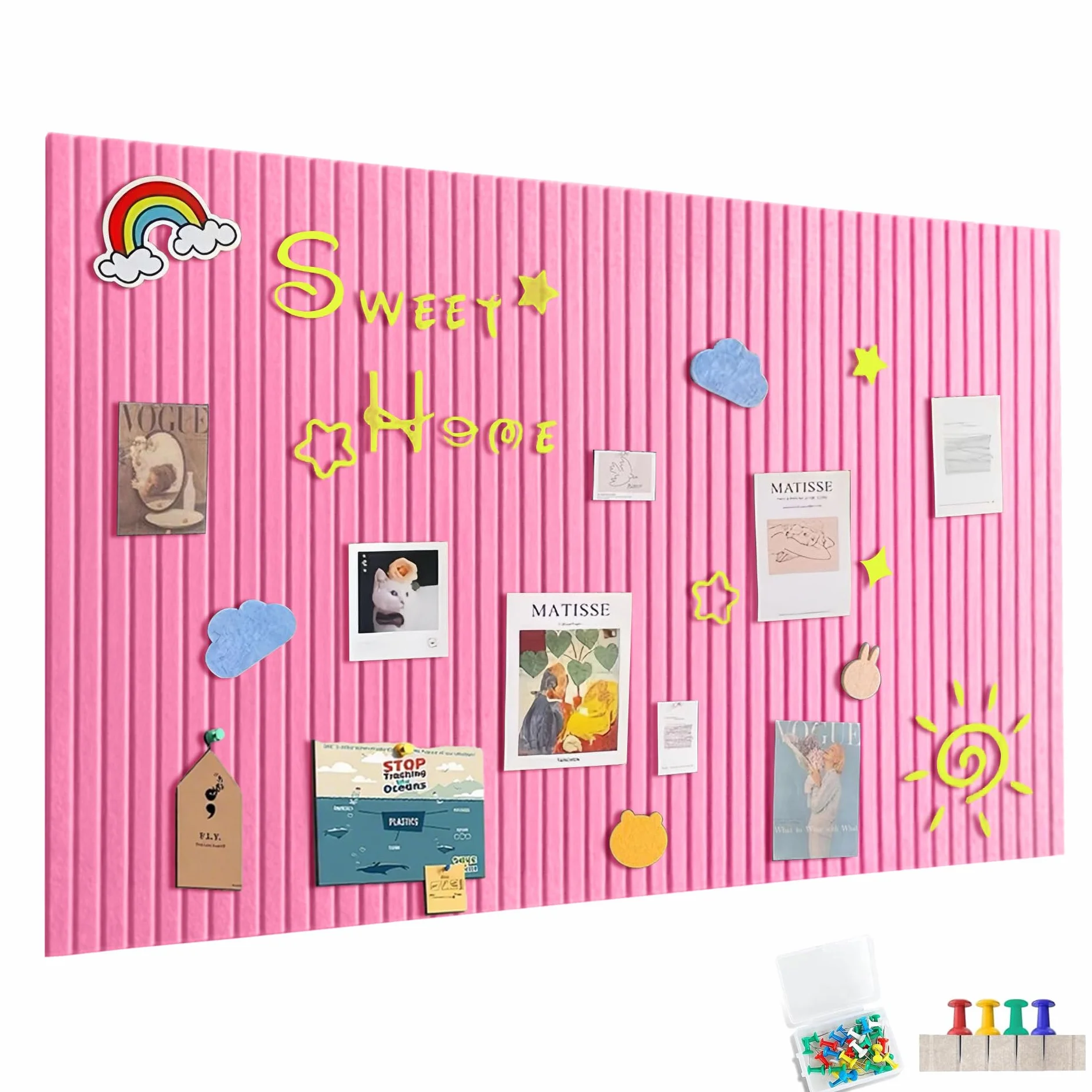 120x90 cm Duża Filcowa Tablica Pinnwand Samoprzylepna, Filcowa Tablica Memo Memo Boards z 60 Szpilkami Tablica Ogłoszeniowa Dekoracja Ścianna do Biura, Kuchni, Zdjęć, Notatek, Różowo-Peach