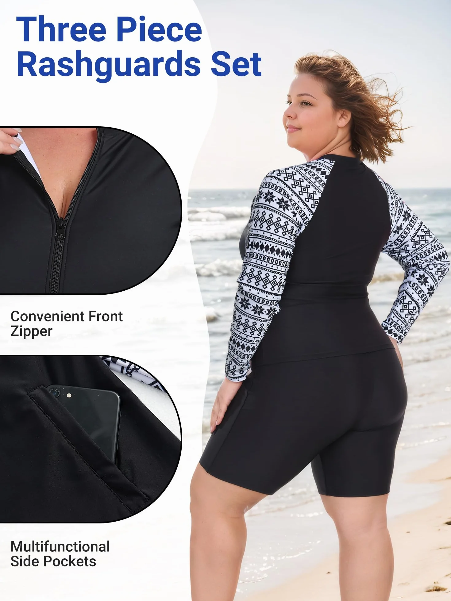 Owntop Damska koszulka kąpielowa z zamkiem błyskawicznym typu Rashguard, z wysokim stanem, szybkoschnąca koszulka kąpielowa UPF 50+, do pływania, surfowania