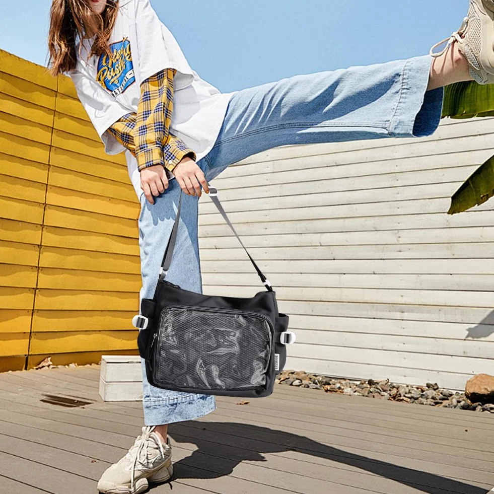 Kobiety ita torebka japońska torebka na ramię z przezroczystą okno mody torby na ramię multi-kupki stylowe torba crossbody Regulowane paski modne torba na zewnątrz