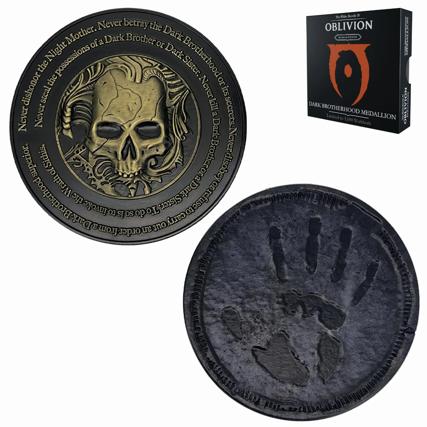 FaNaTtik The Elder Scrolls IV: Oblivion Dark Brotherhood Medallion – Edycja Limitowana Kolekcjonerska (Oficjalnie Licencjonowana, 70mm Średnica, Dwukolorowe Platerywanie Czarno-Złote, Numeracja