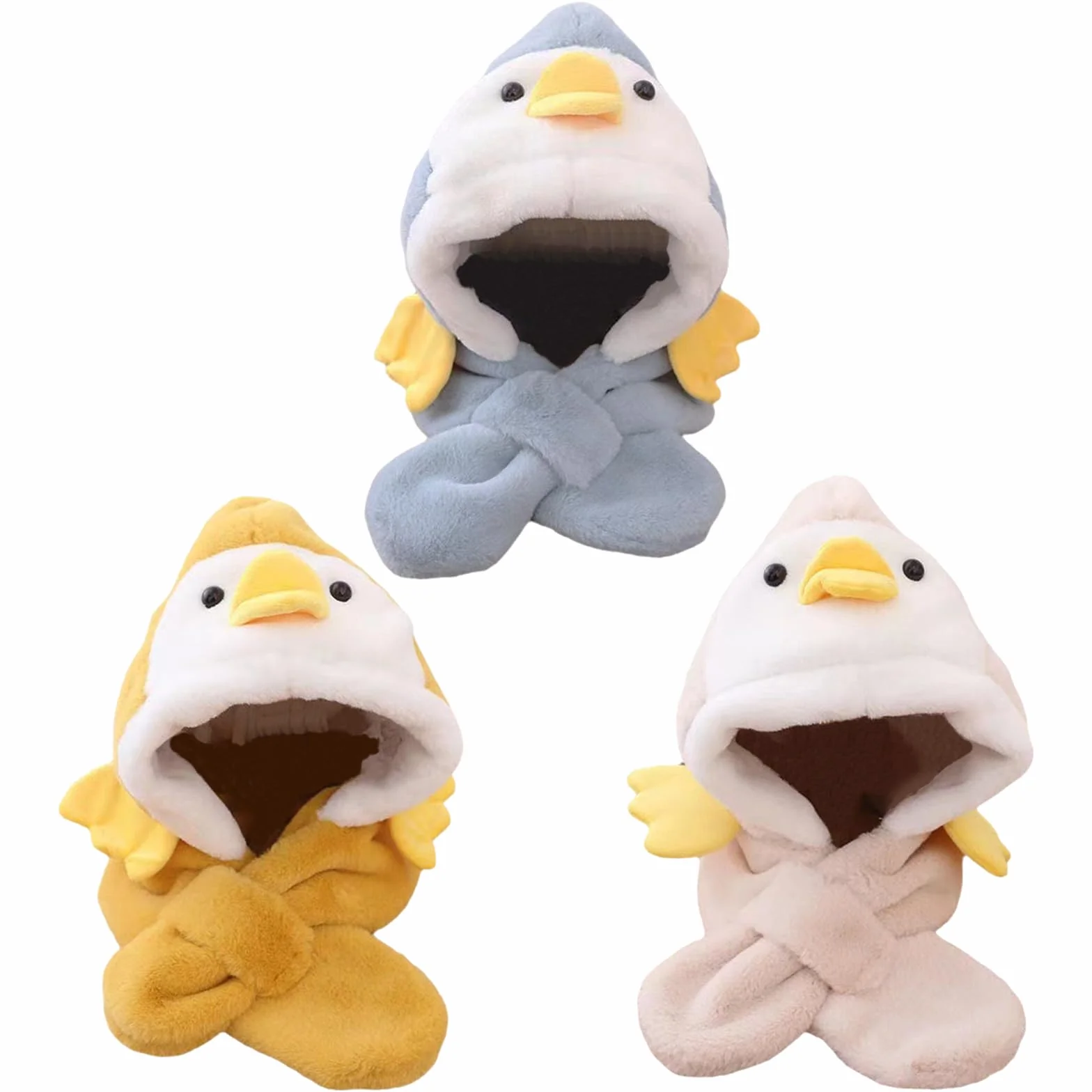 PLUSHCEWT Zestaw szalików z kapturem 2 w 1, dla dzieci, zimowy, ciepły kapelusz, szalik, urocze dziewczyny, chłopcy, czapki, szalik, zima, pluszowe szaliki z kapturem, akcesoria pogodowe, dla dziecka,