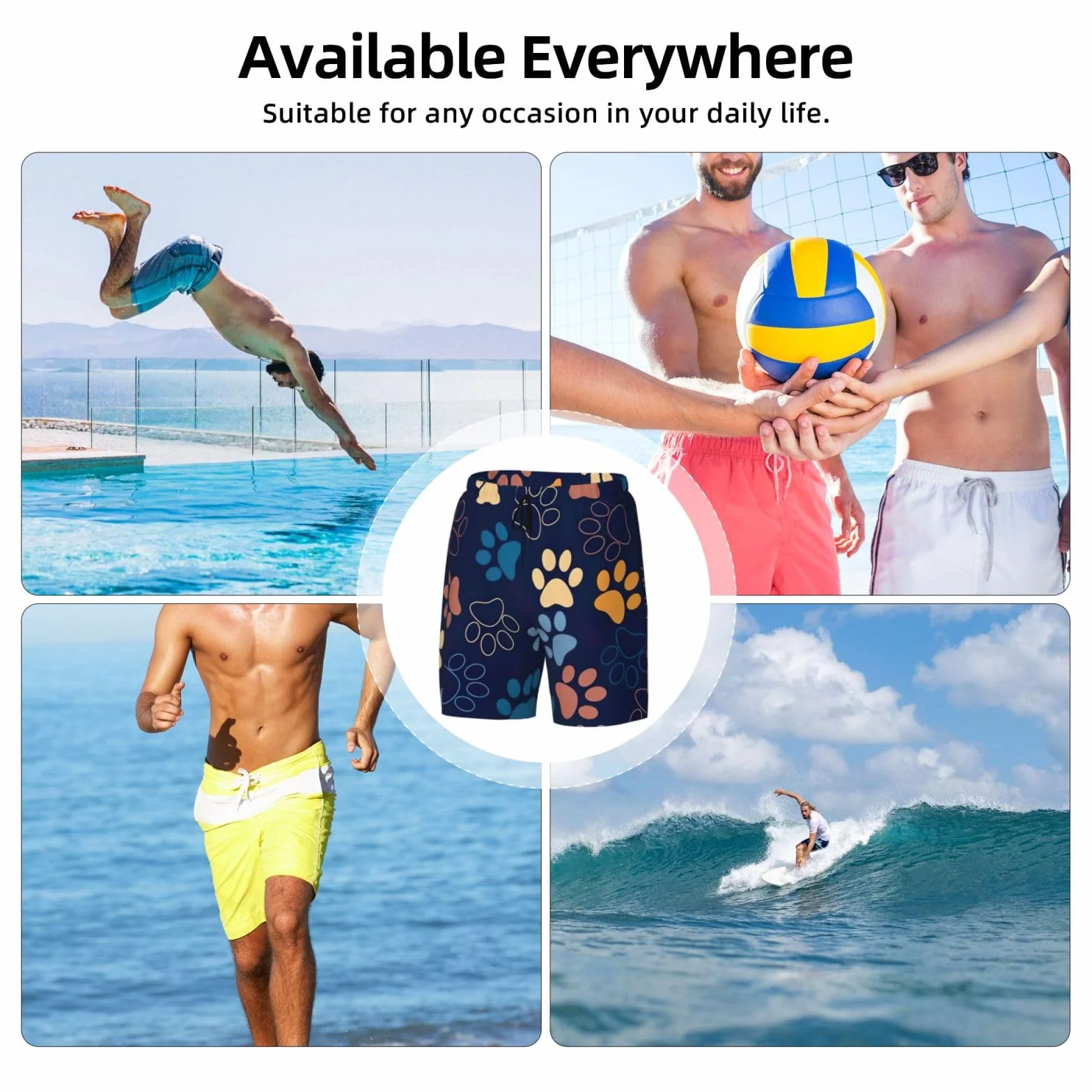 Uroczy nadruk łapy psa męskie szorty kąpielowe szorty plażowe surfing siłownia zajęcia na świeżym powietrzu letnie wakacje użytkowanie