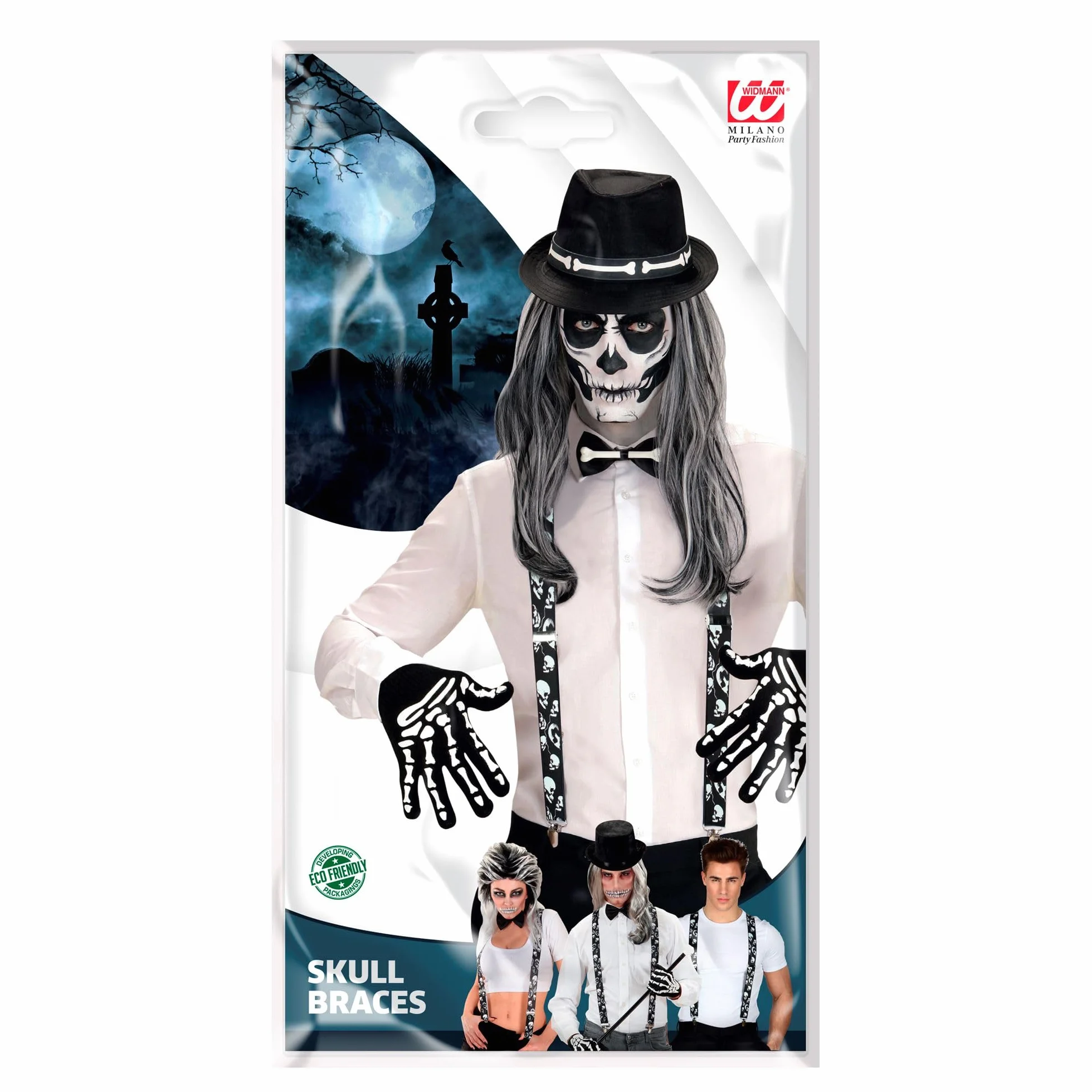 W WIDMANN MILANO Party Fashion – szelki z motywem czaszek, regulowane, dodatek do kostiumu na Halloween i karnawał