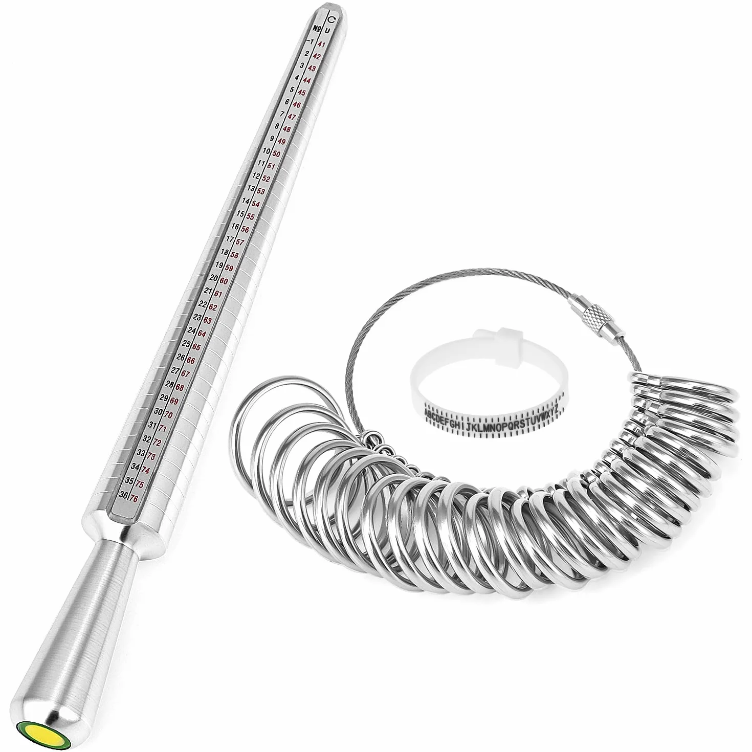 QWORK® Pomiar rozmiaru pierścionka, determinator rozmiaru metalowych pierścionków, miernik rozmiaru pierścionka UK EU 41-76, taśma pomiarowa do pierścionków