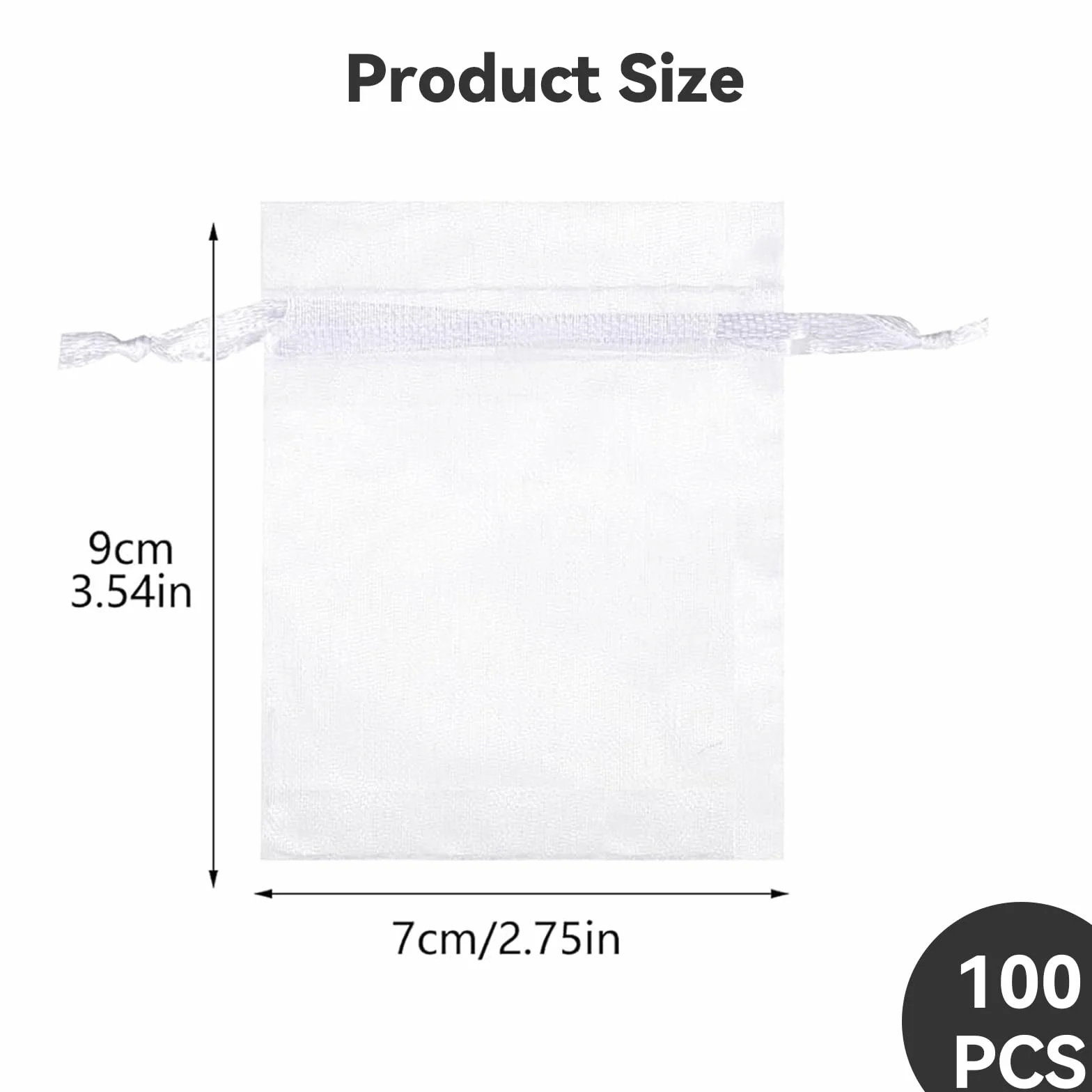 ZHITENG 100 sztuk Woreczki z organzy, 7 × 9 cm woreczki na prezenty ze sznurkiem satynowe małe przezroczyste torby na prezenty, na ślub Boże Narodzenie urodziny rocznica (biały)