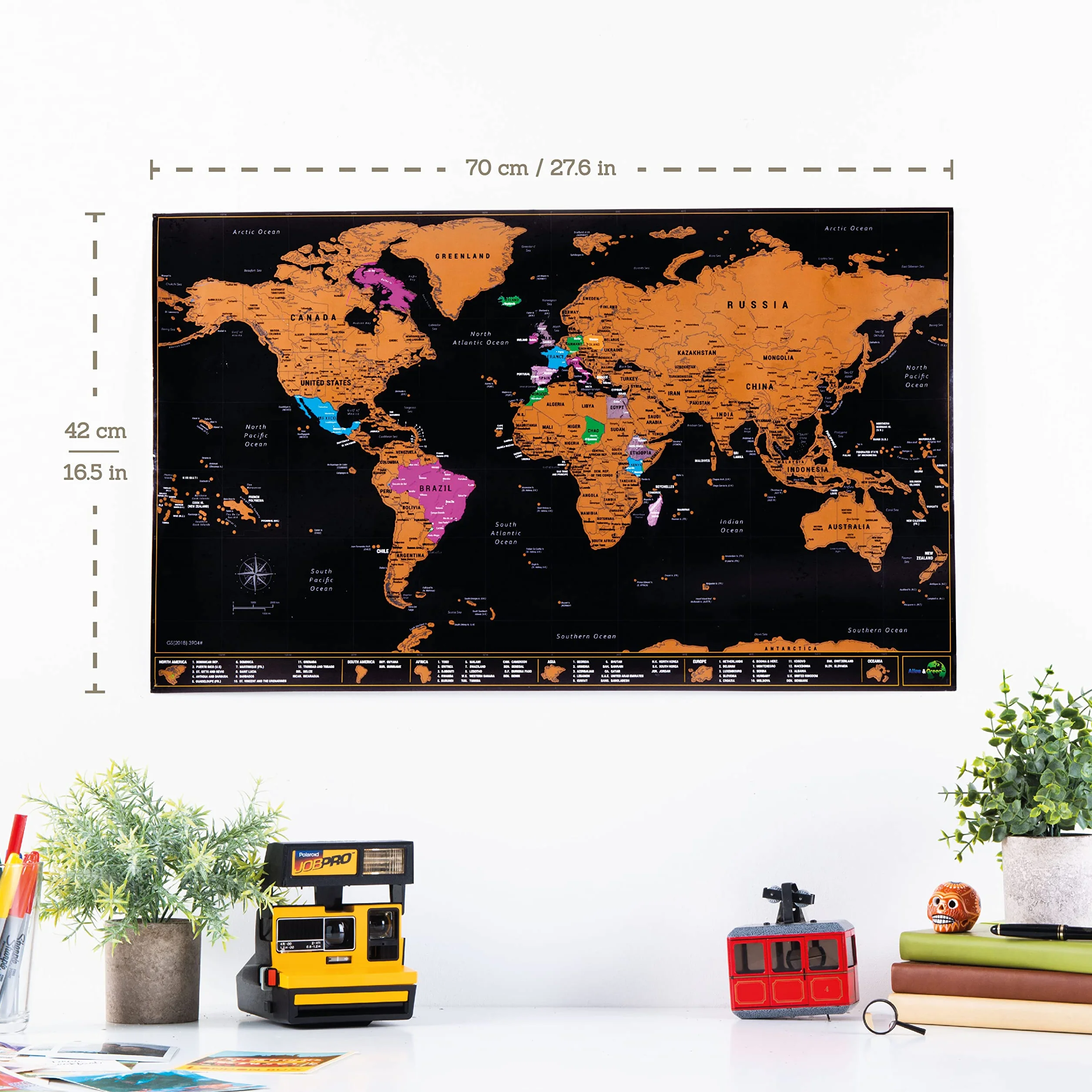 Atlas & Green Duża Mapa Świata Do Zdrapywania - Szczegółowa Kartograficzna Zdrapka Ze Stanami USA, Zestawem Akcesoriów I Elegancką Tubą Prezentową - 70x42 cm